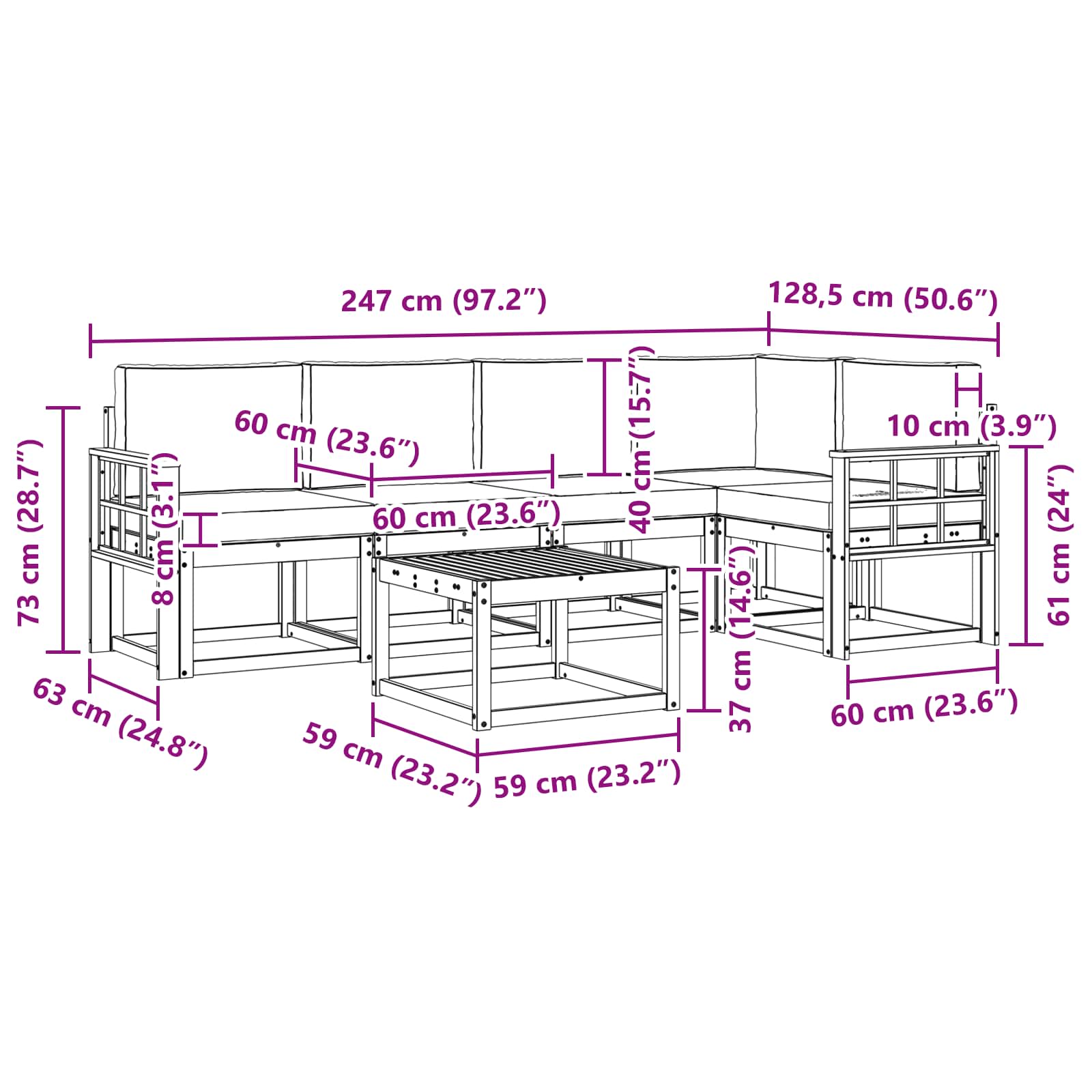 Set vanjskih sofa s jastukom 6 pcs Prirodna i krem