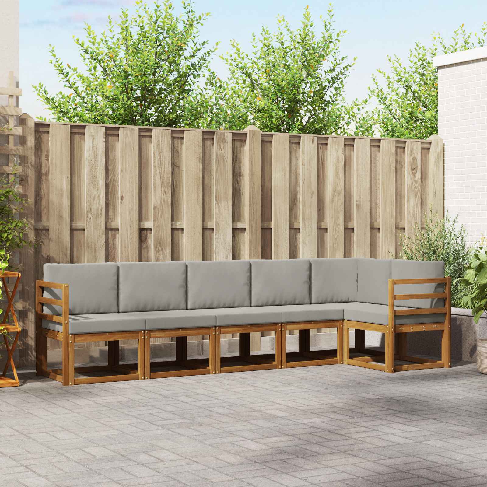Set vanjskih sofa s jastukom 6 pcs Prirodna i svijetlo siva