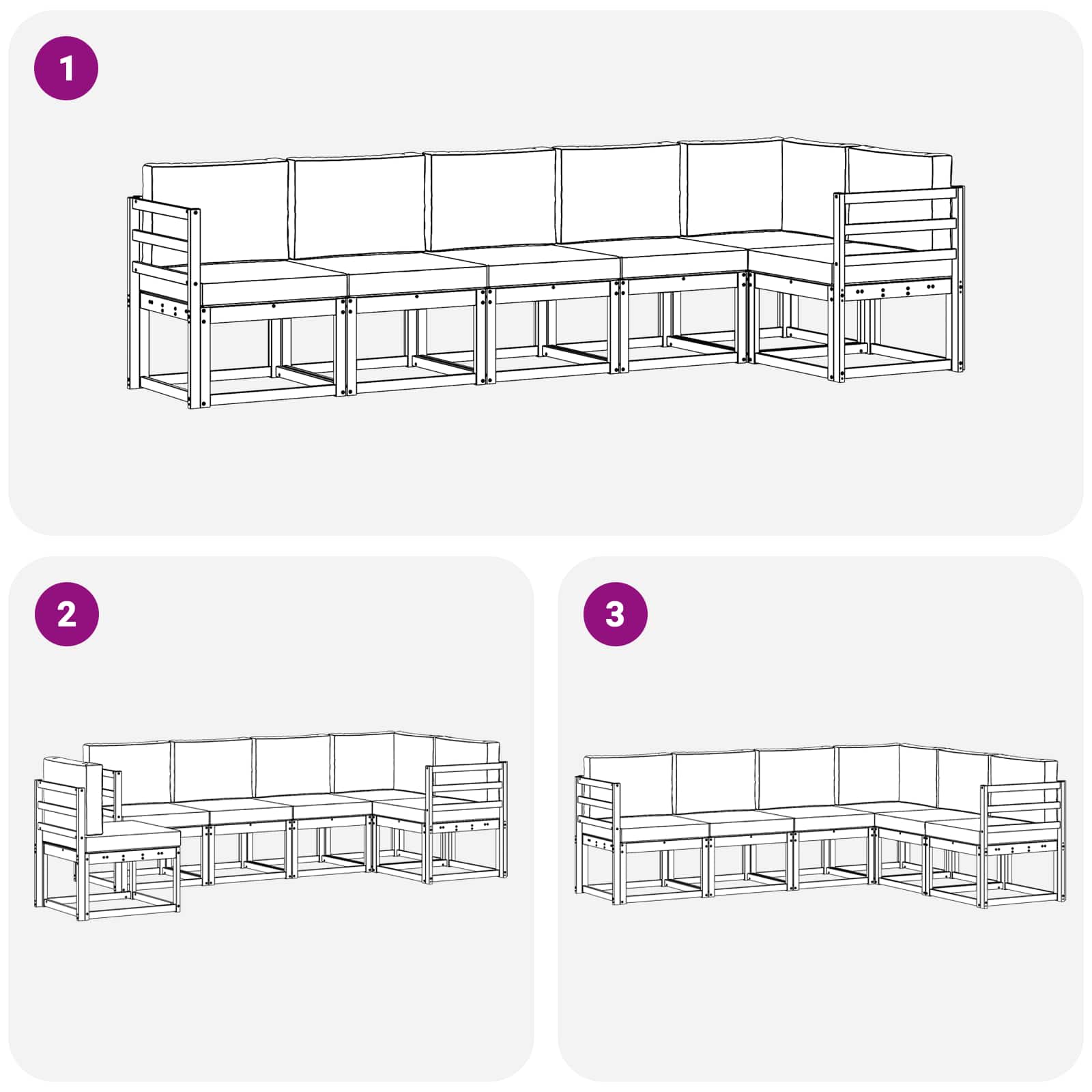 Set vanjskih sofa s jastukom 6 pcs Prirodna i svijetlo siva