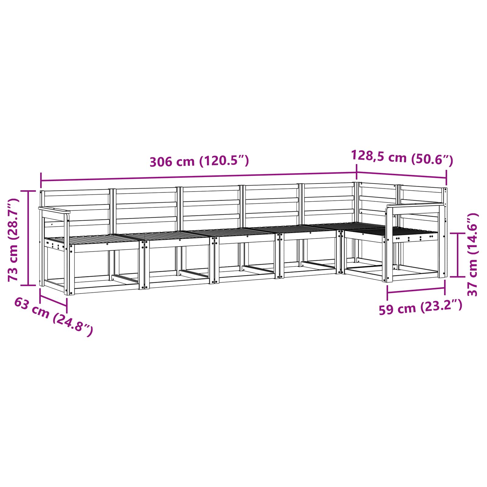 Set vanjskih sofa 6 pcs Prirodna Čvrsto drvo akacije
