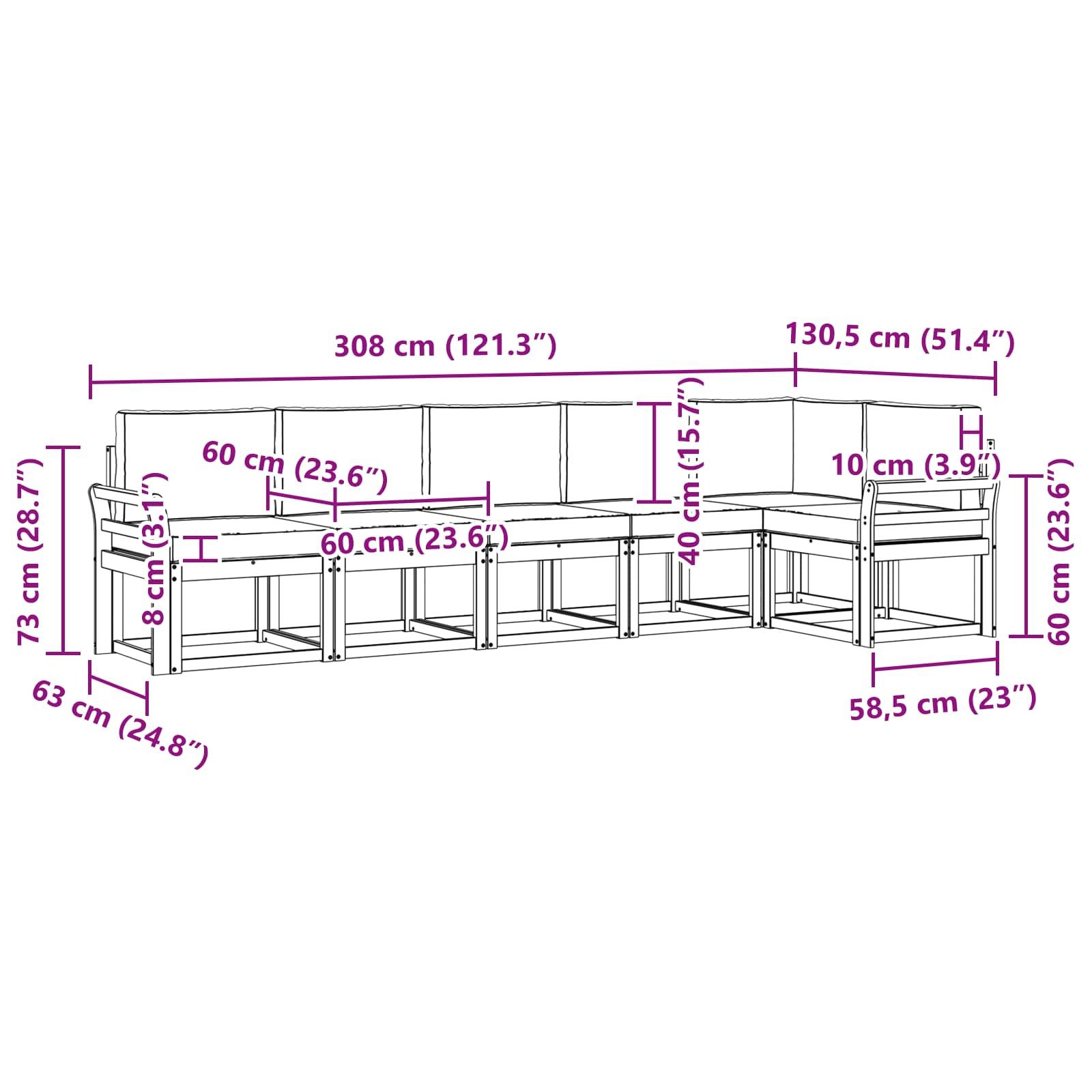 Set vanjskih sofa s jastukom 6 pcs Prirodna i krem