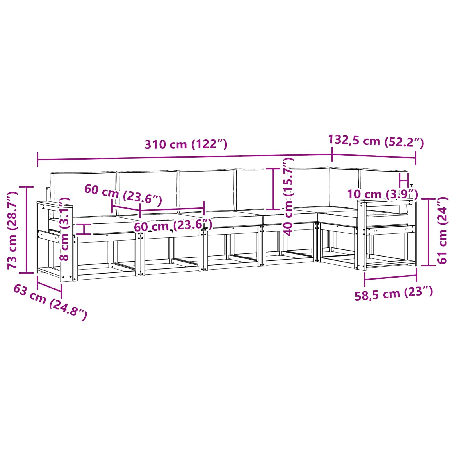 Set vanjskih sofa s jastukom 6 pcs Prirodna i svijetlo siva