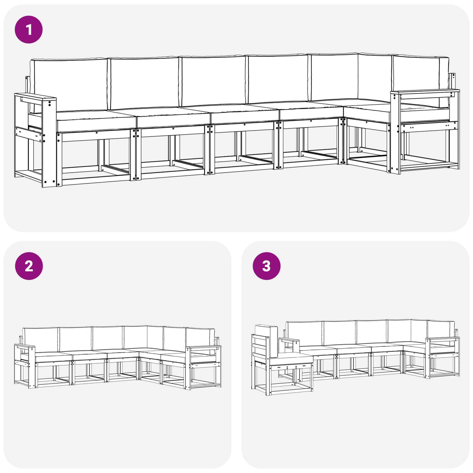 Set vanjskih sofa s jastukom 6 pcs Prirodna i svijetlo siva