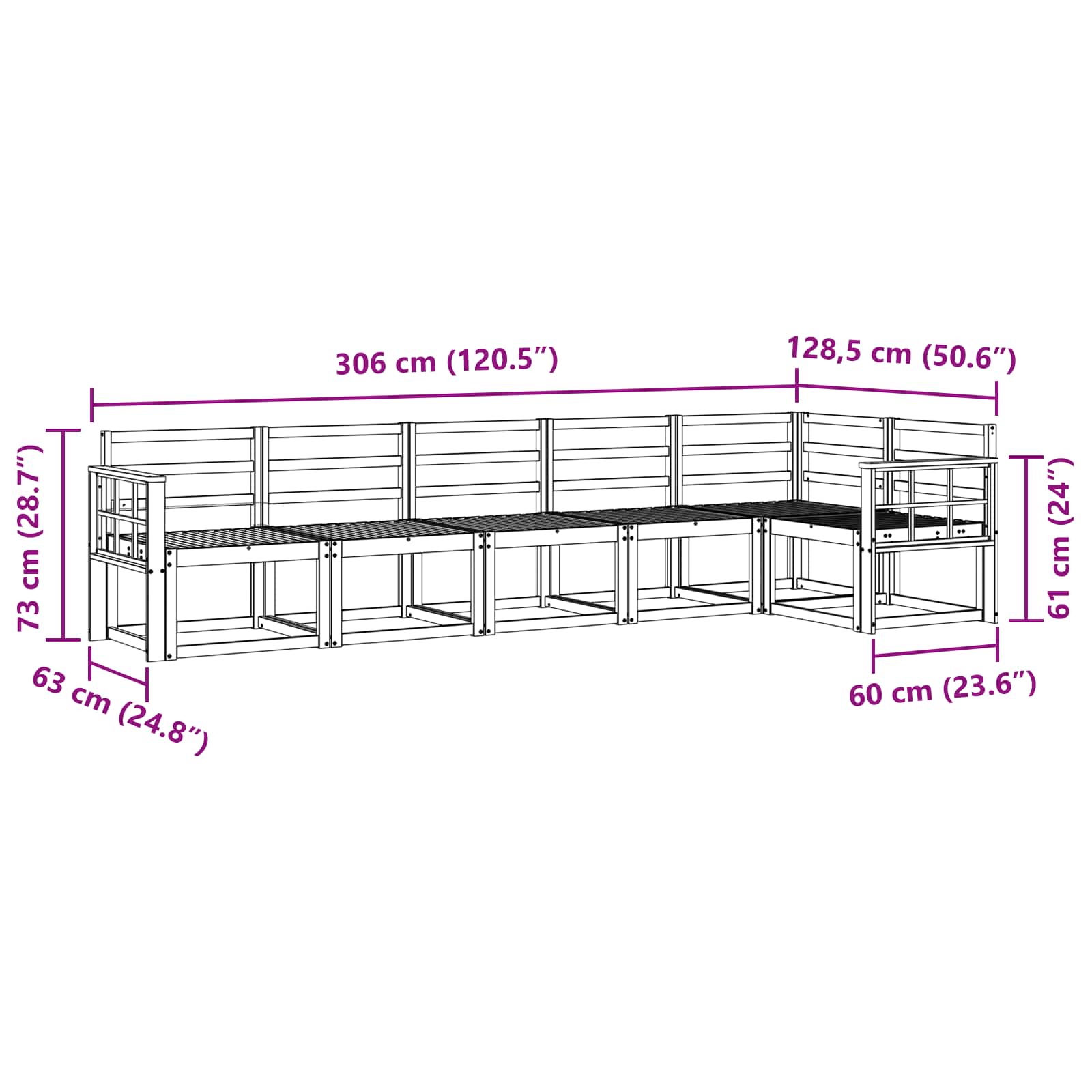 Set vanjskih sofa 6 pcs Prirodna Čvrsto drvo akacije