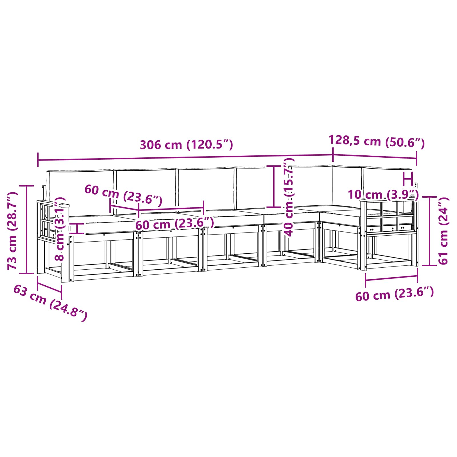 Set vanjskih sofa s jastukom 6 pcs Prirodna i svijetlo siva