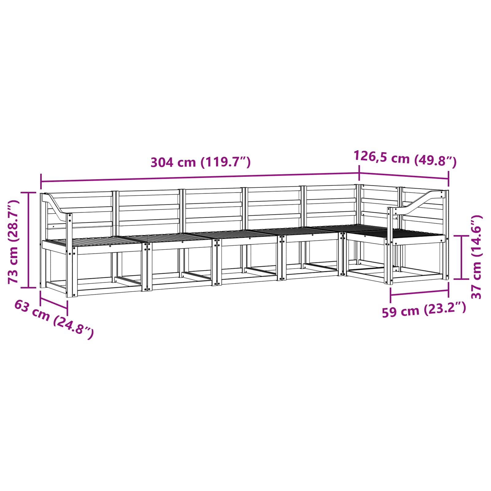 Set vanjskih sofa 6 pcs Prirodna Čvrsto drvo akacije
