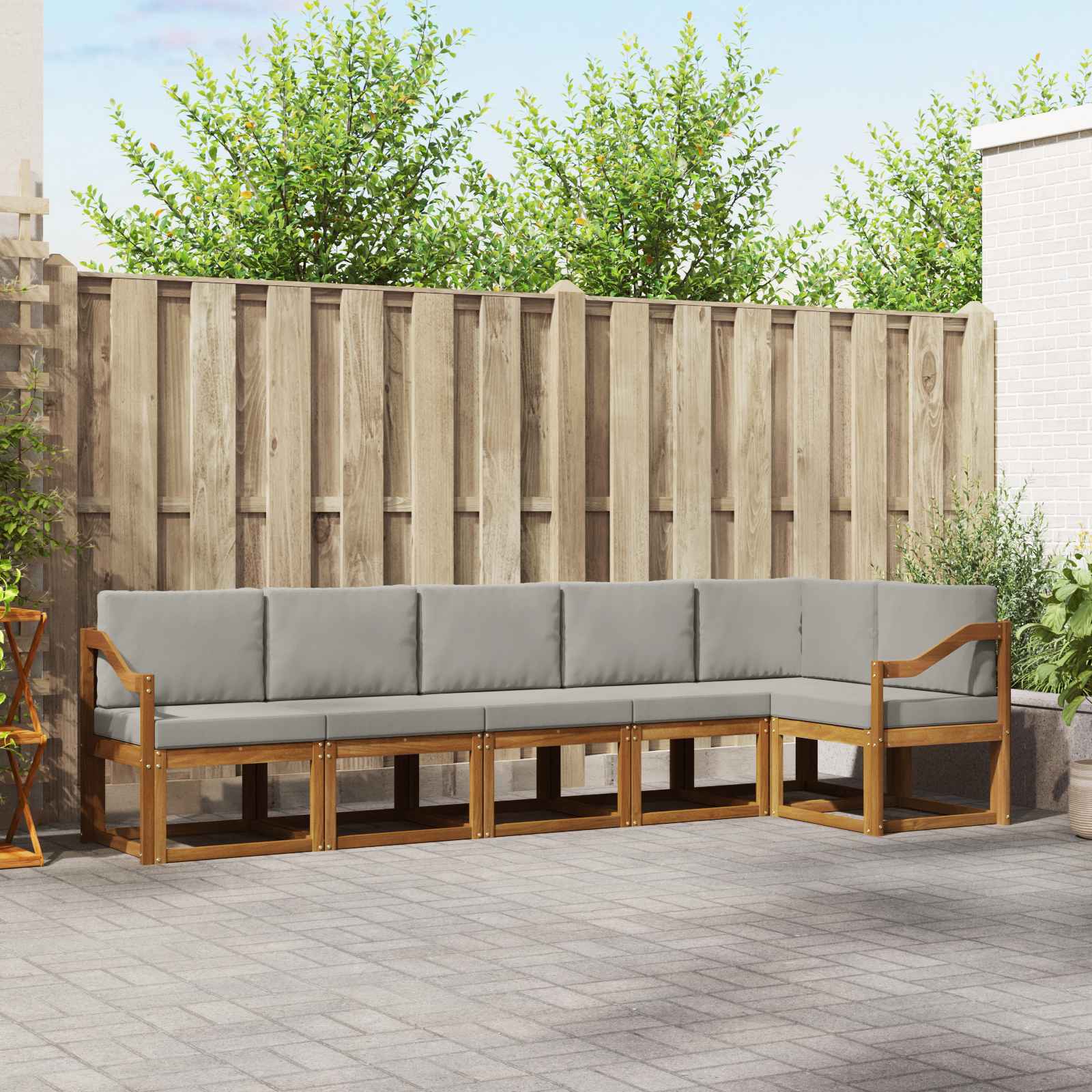 Set vanjskih sofa s jastukom 6 pcs Prirodna i svijetlo siva