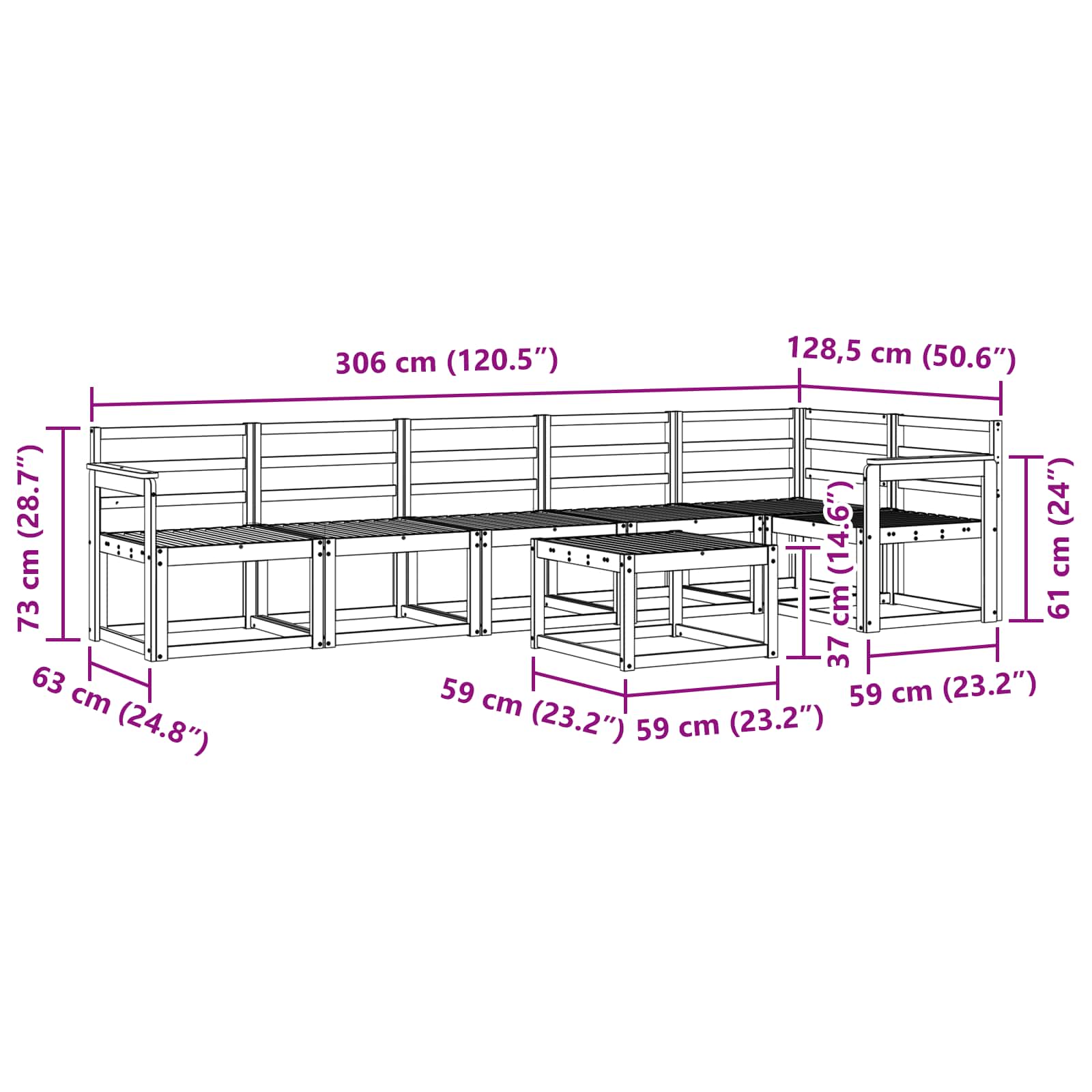 Set vanjskih sofa 7 pcs Prirodna Čvrsto drvo akacije