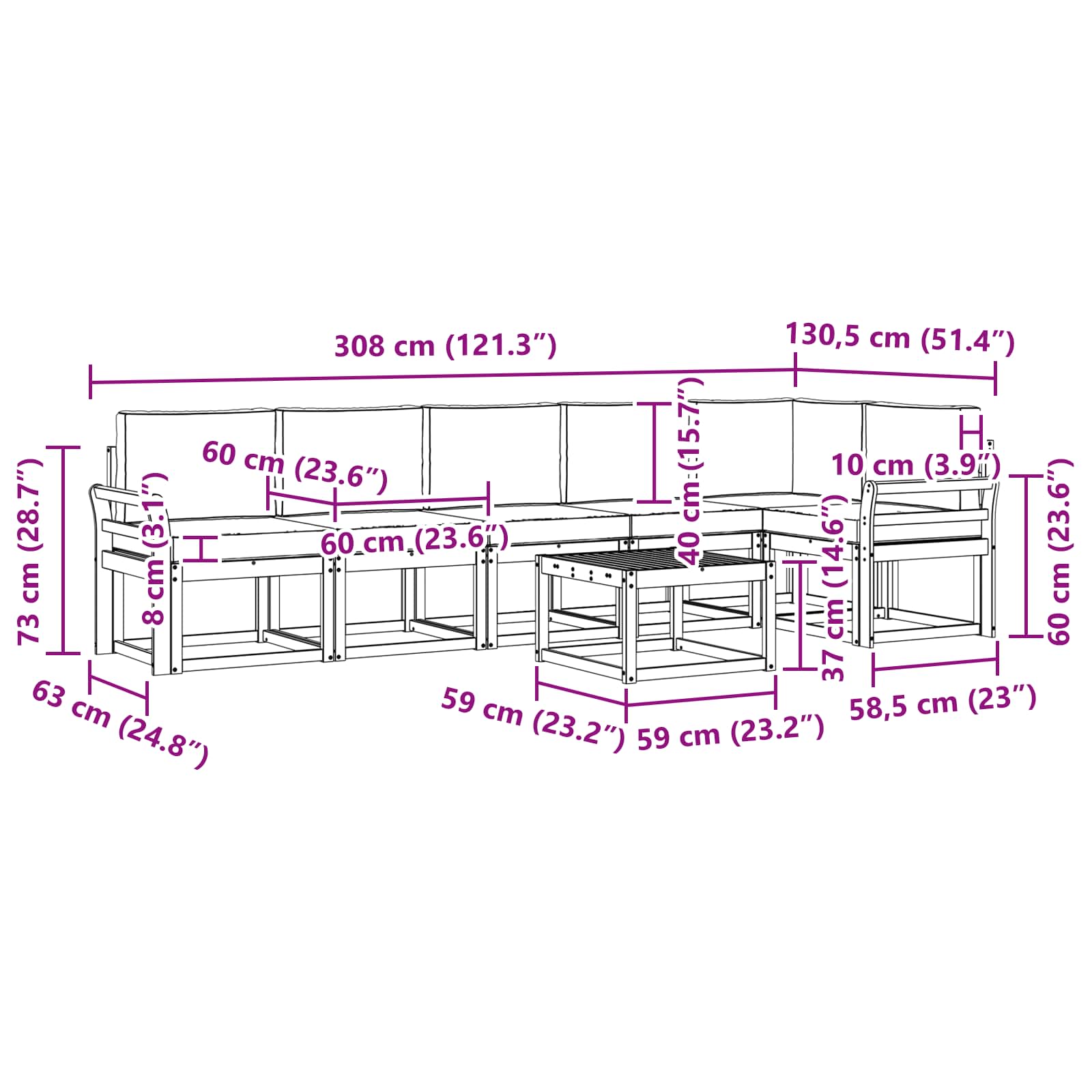 Set vanjskih sofa s jastukom 7 pcs Prirodna i krem
