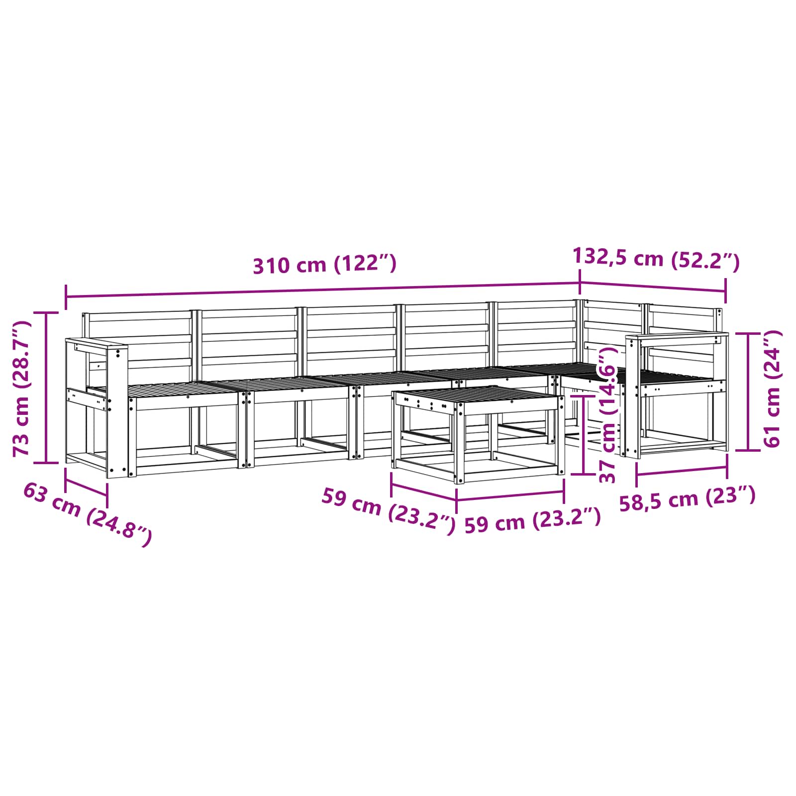 Set vanjskih sofa 7 pcs Prirodna Čvrsto drvo akacije