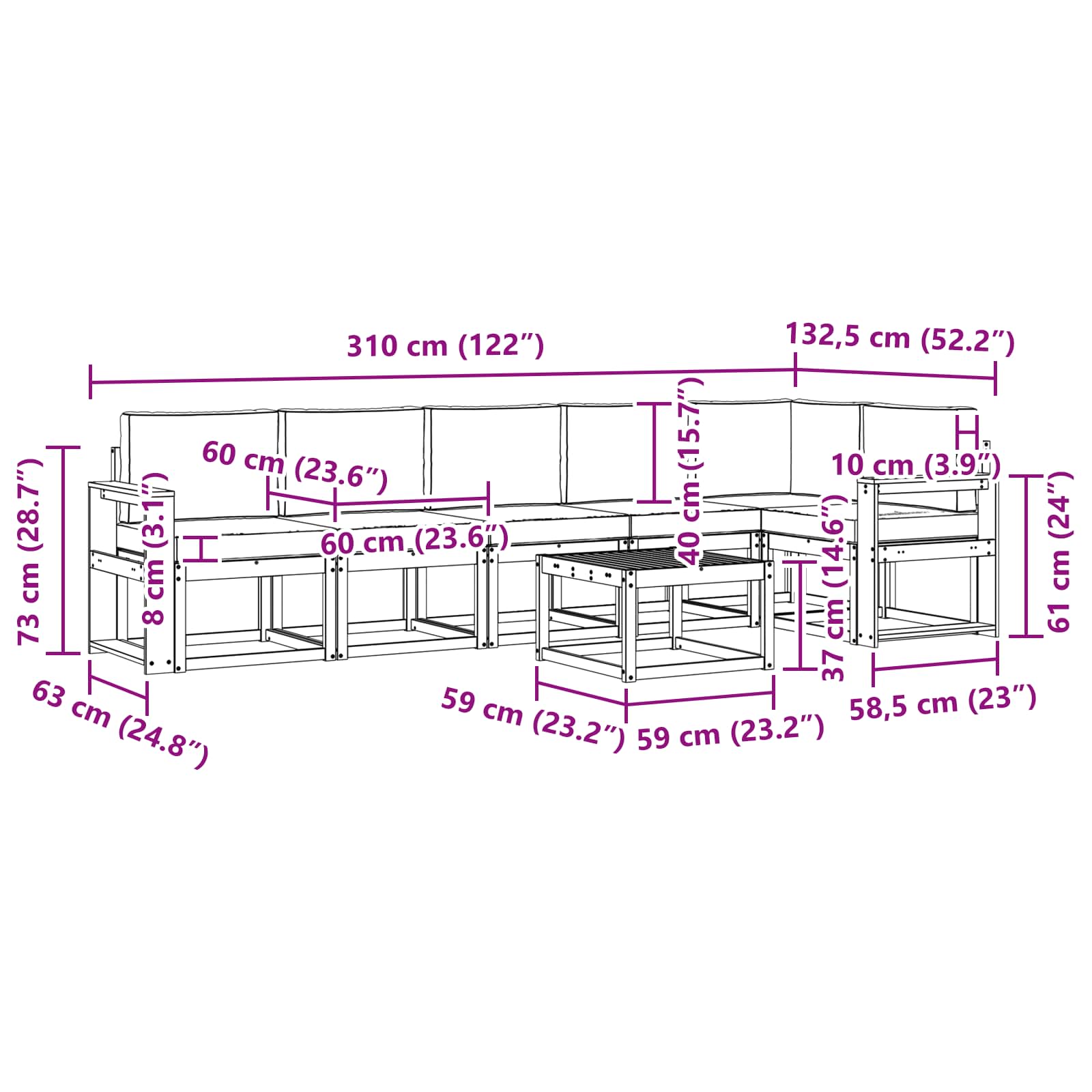 Set vanjskih sofa s jastukom 7 pcs Prirodna i bež