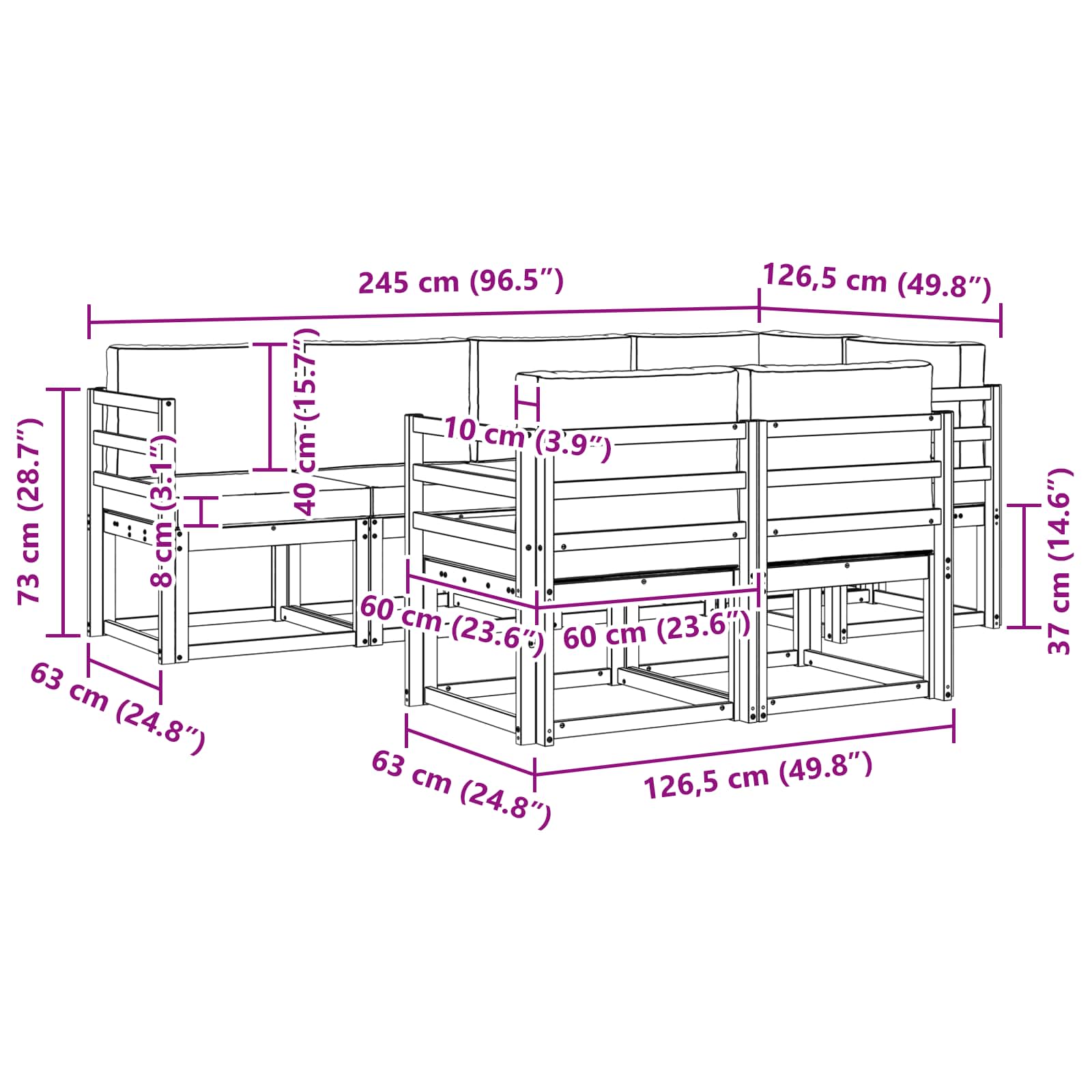 Set vanjskih sofa s jastukom 7 pcs Prirodna i krem