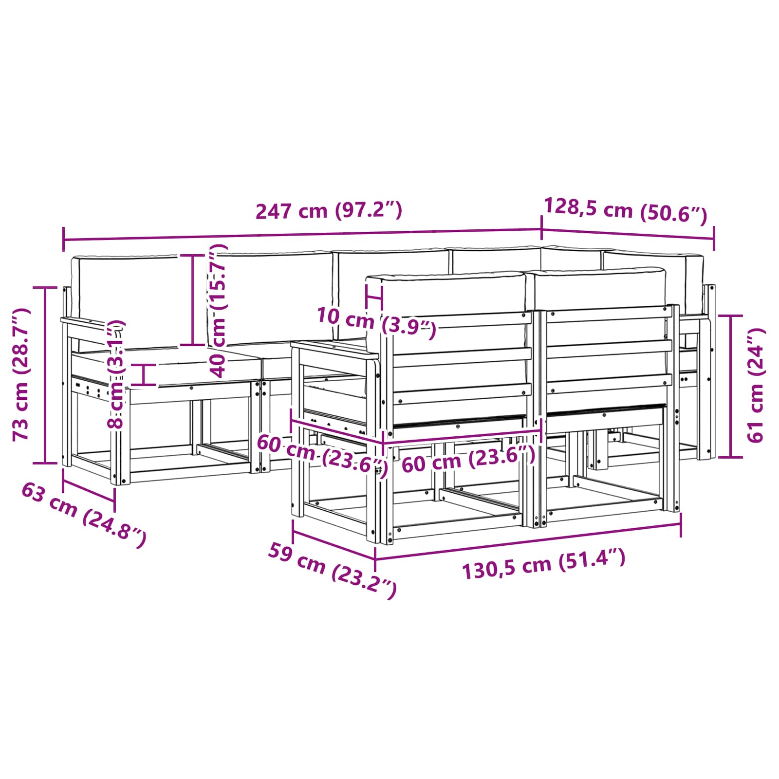 Set vanjskih sofa s jastukom 7 pcs Prirodna i antracit
