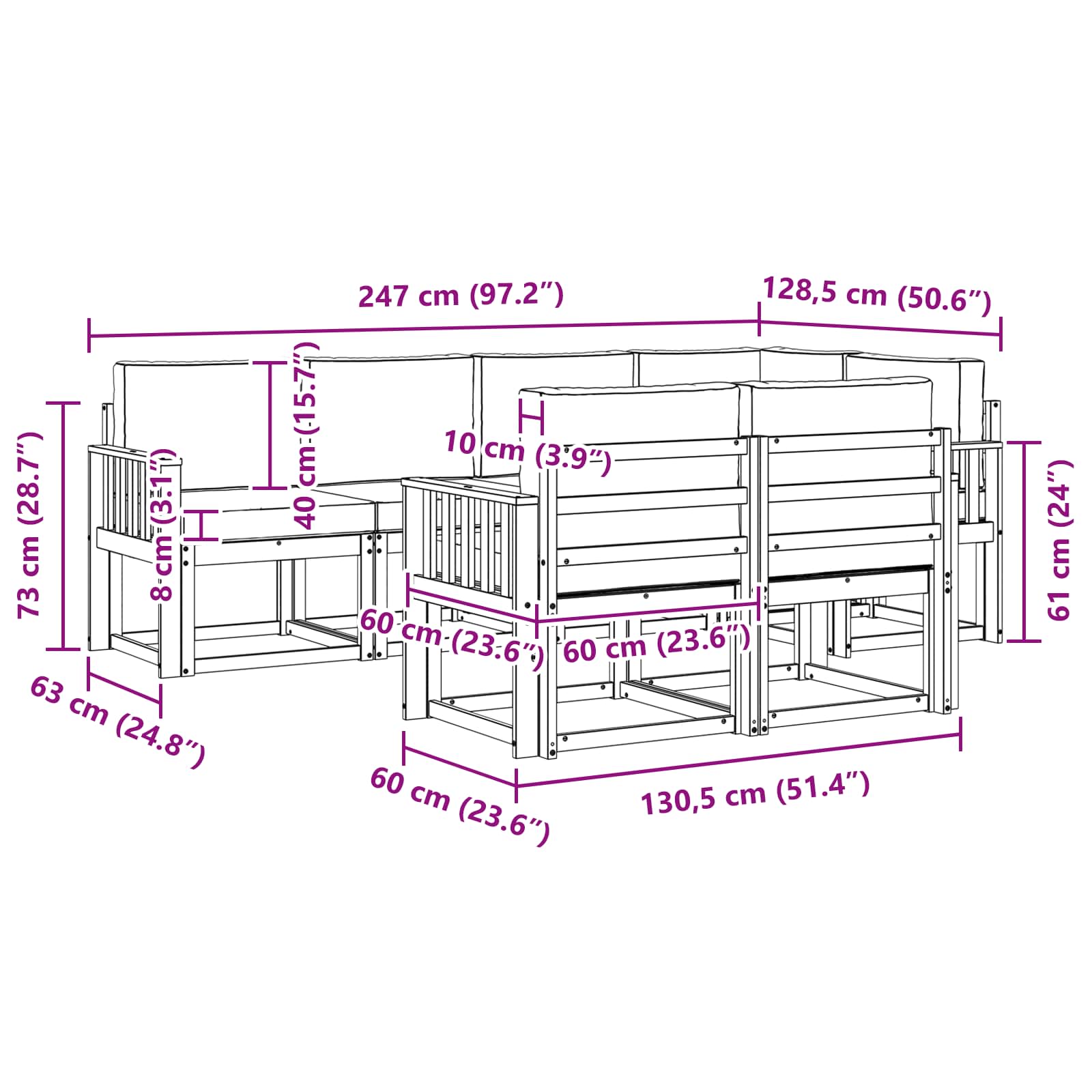 Set vanjskih sofa s jastukom 7 pcs Prirodna i antracit