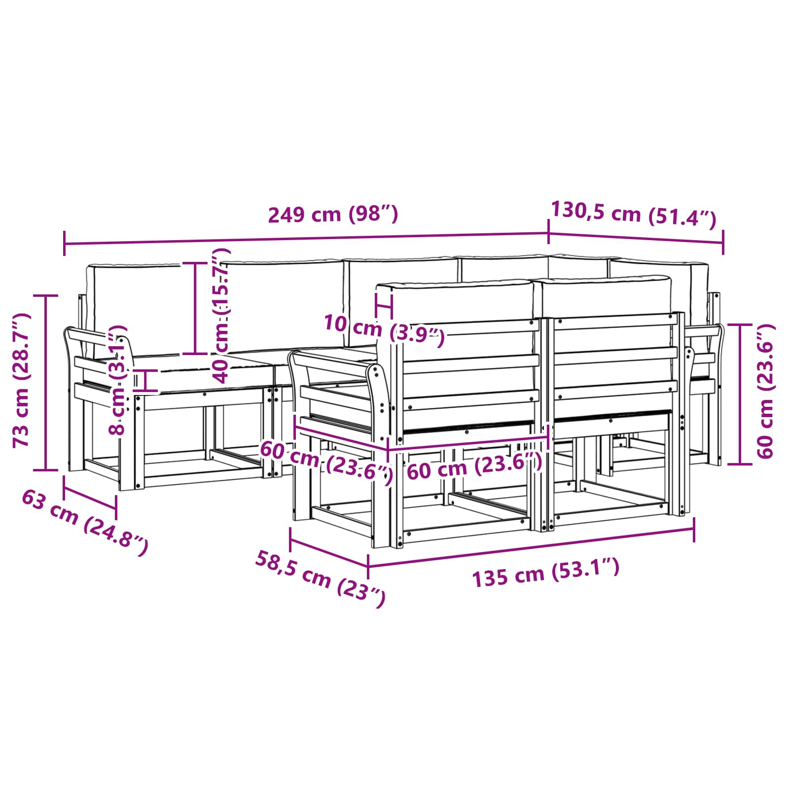Set vanjskih sofa s jastukom 7 pcs Prirodna i krem