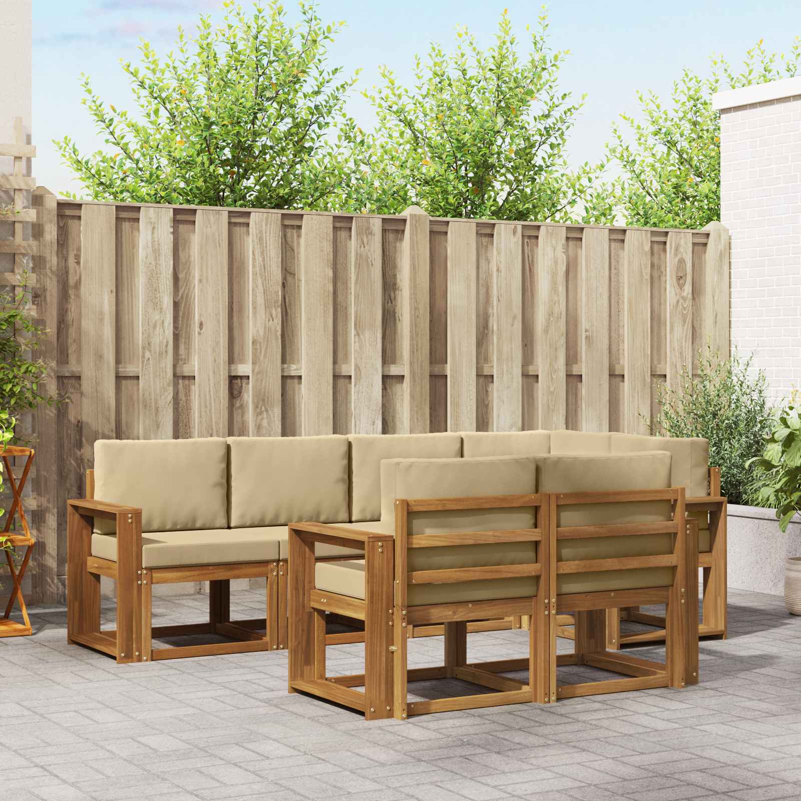 Set vanjskih sofa s jastukom 7 pcs Prirodna i bež