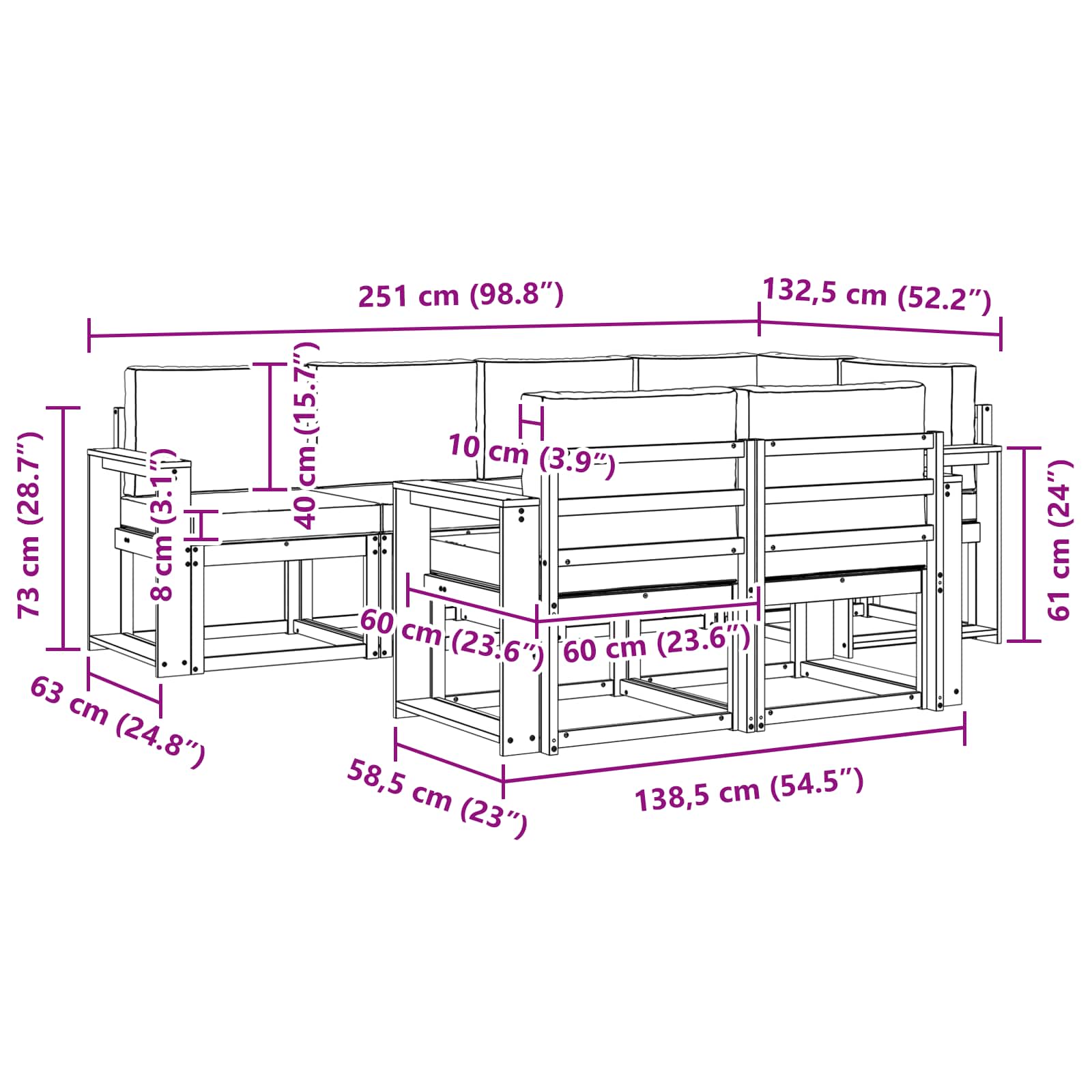 Set vanjskih sofa s jastukom 7 pcs Prirodna i bež