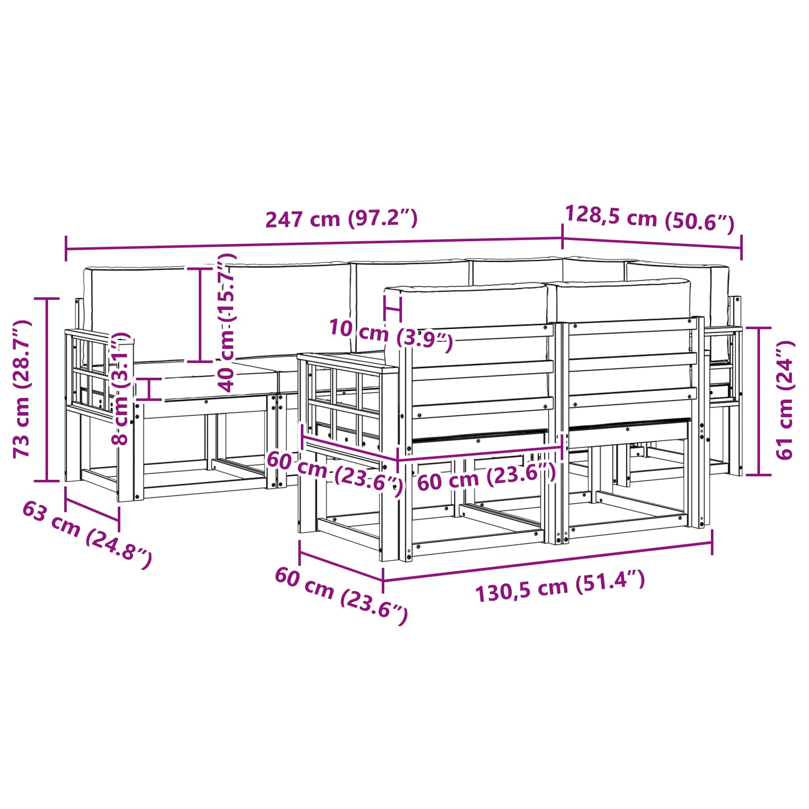 Set vanjskih sofa s jastukom 7 pcs Prirodna i krem