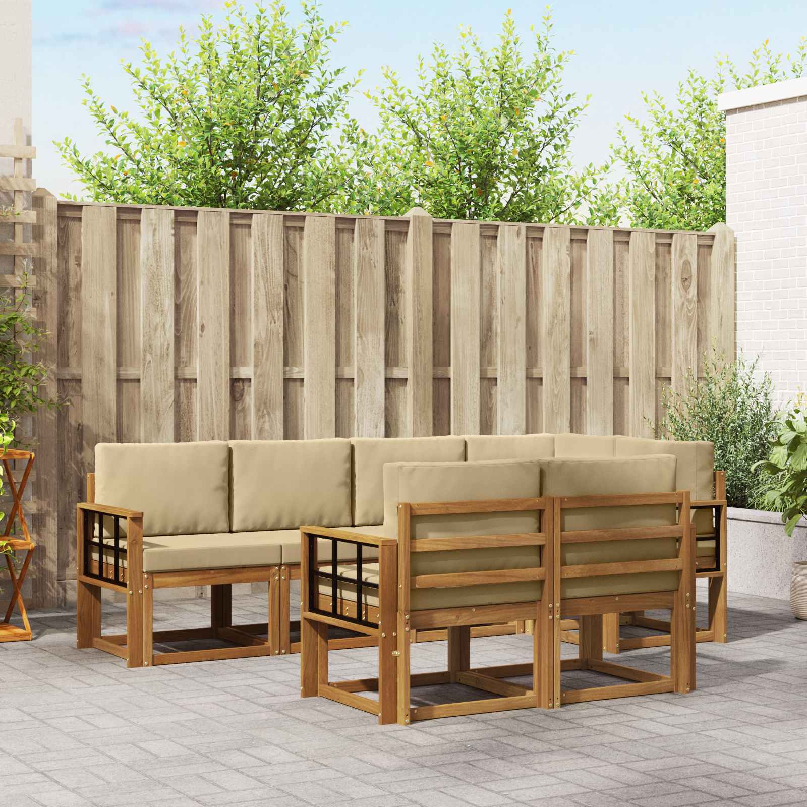 Set vanjskih sofa s jastukom 7 pcs Prirodna i bež