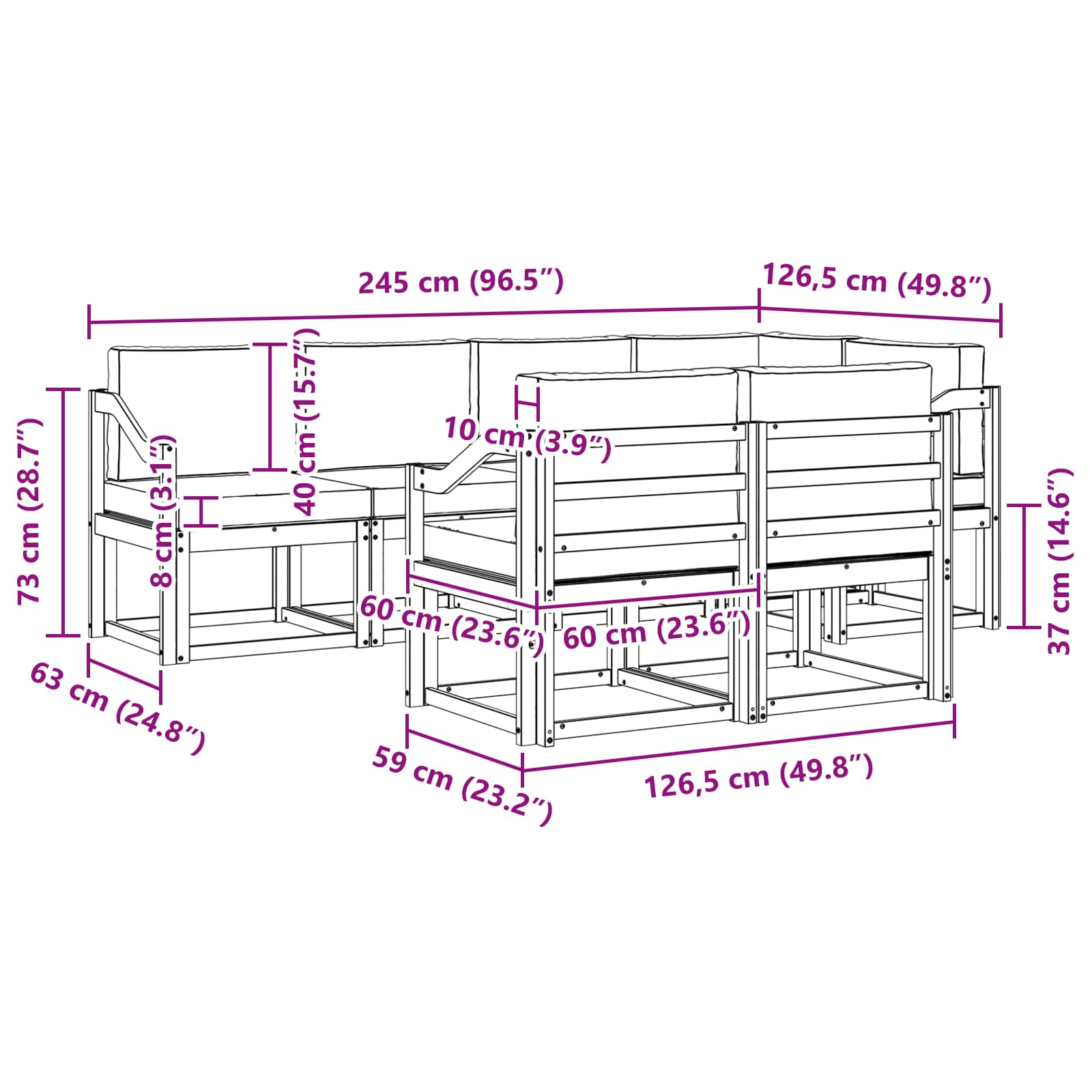 Set vanjskih sofa s jastukom 7 pcs Prirodna i bež