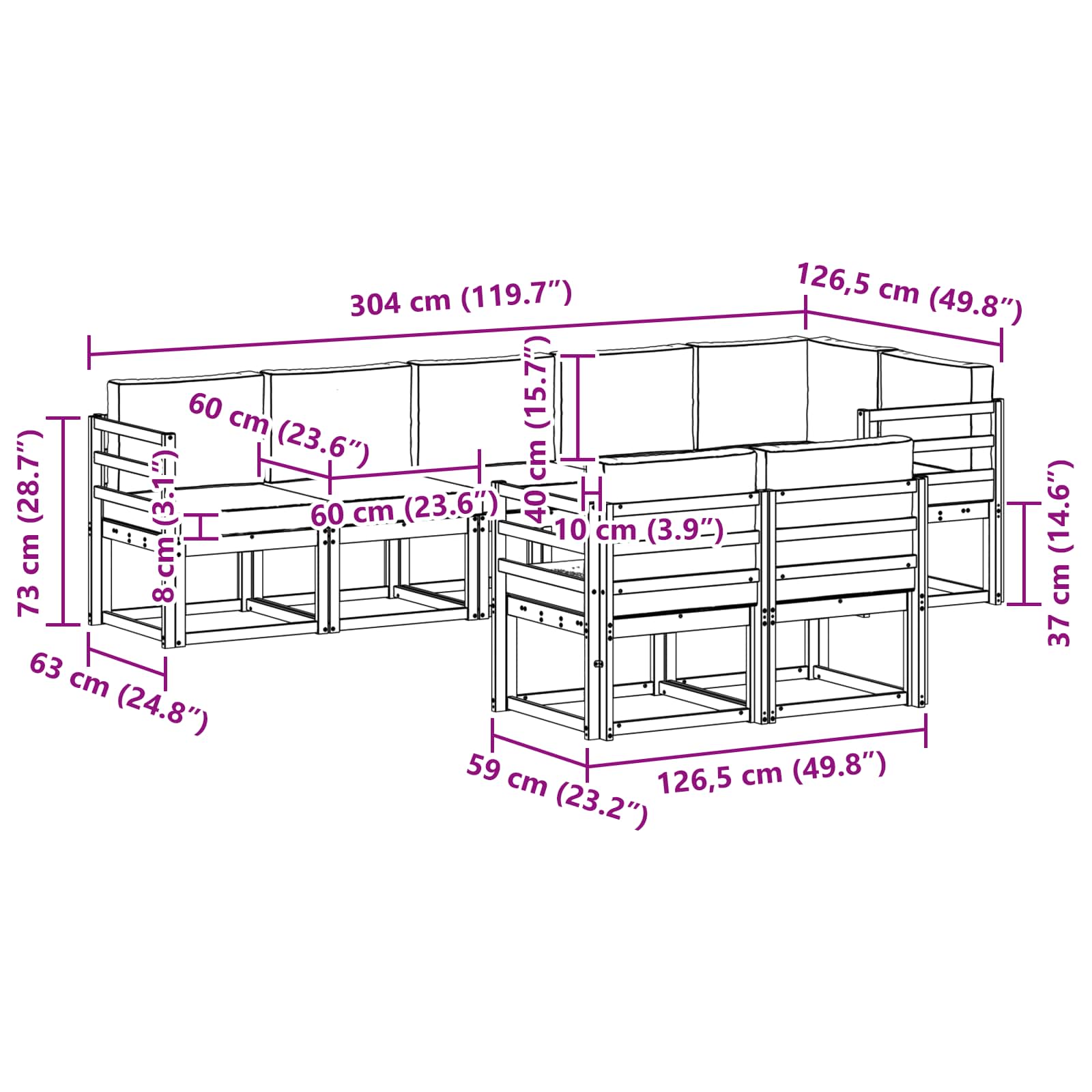 Set vanjskih sofa s jastukom 8 pcs Prirodna i bež