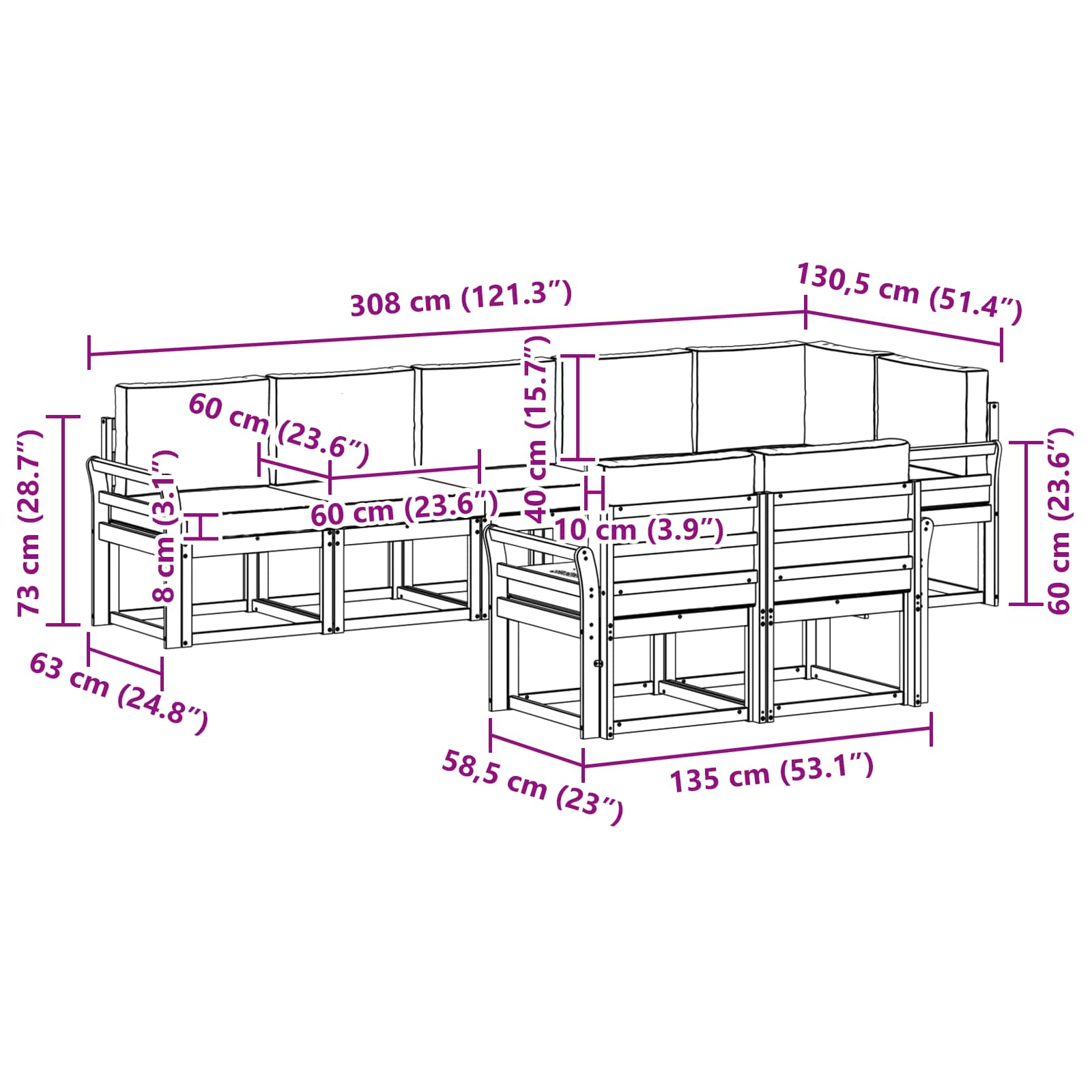 Set vanjskih sofa s jastukom 8 pcs Prirodna i bež