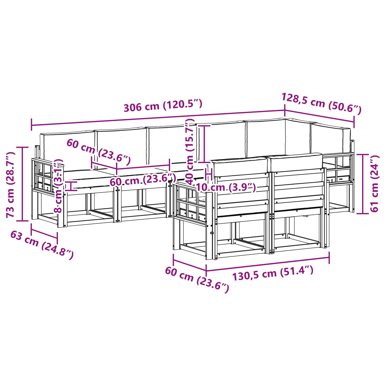 Set vanjskih sofa s jastukom 8 pcs Prirodna i bež
