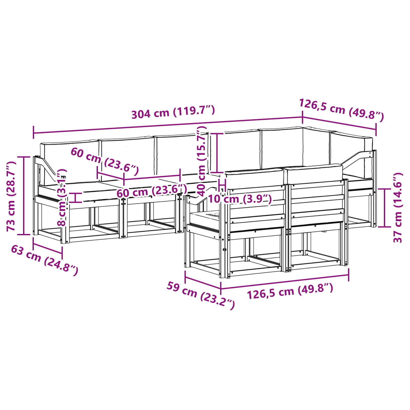 Set vanjskih sofa s jastukom 8 pcs Prirodna i bež