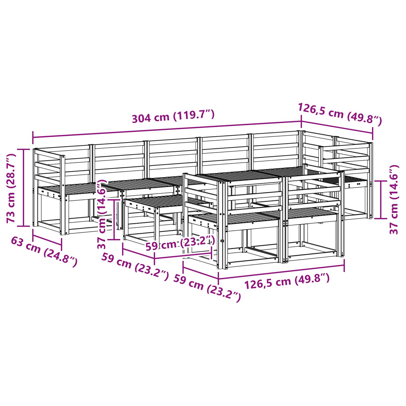 Set vanjskih sofa 9 pcs Prirodna Čvrsto drvo akacije