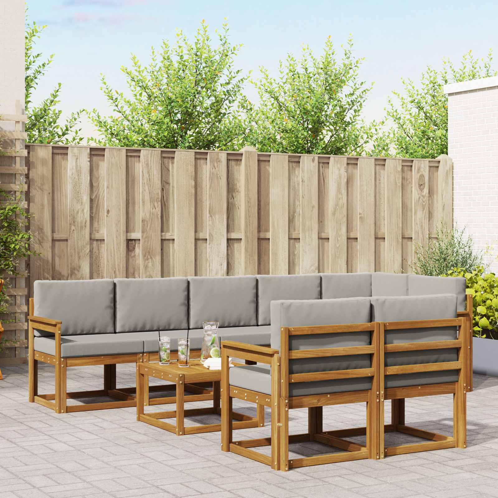 Set vanjskih sofa s jastukom 9 pcs Prirodna i svijetlo siva