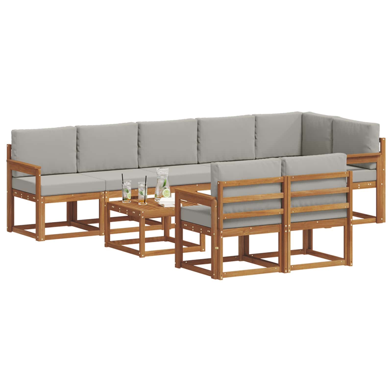 Set vanjskih sofa s jastukom 9 pcs Prirodna i svijetlo siva