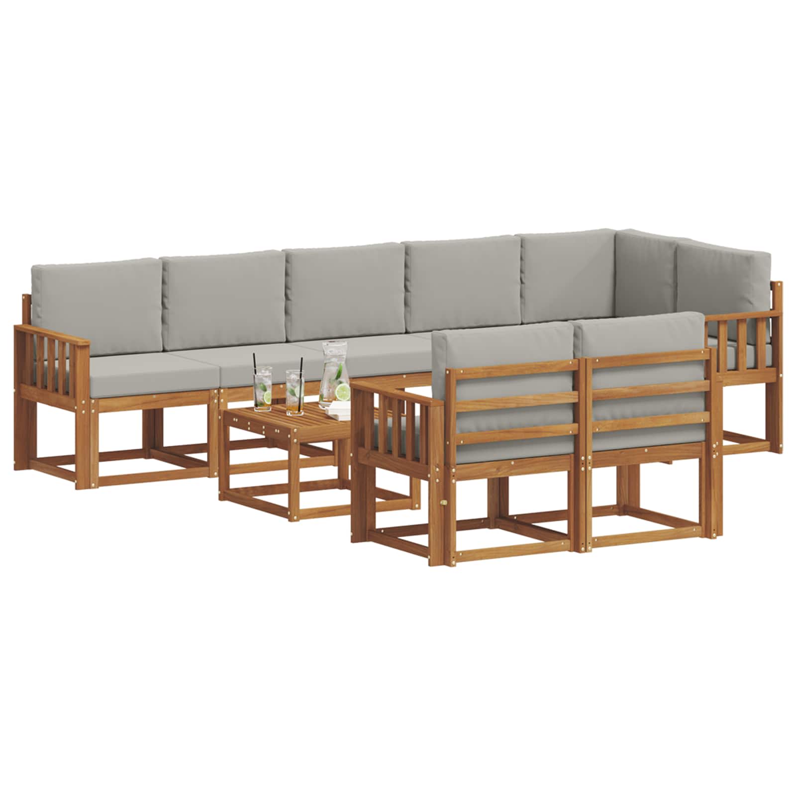 Set vanjskih sofa s jastukom 9 pcs Prirodna i svijetlo siva
