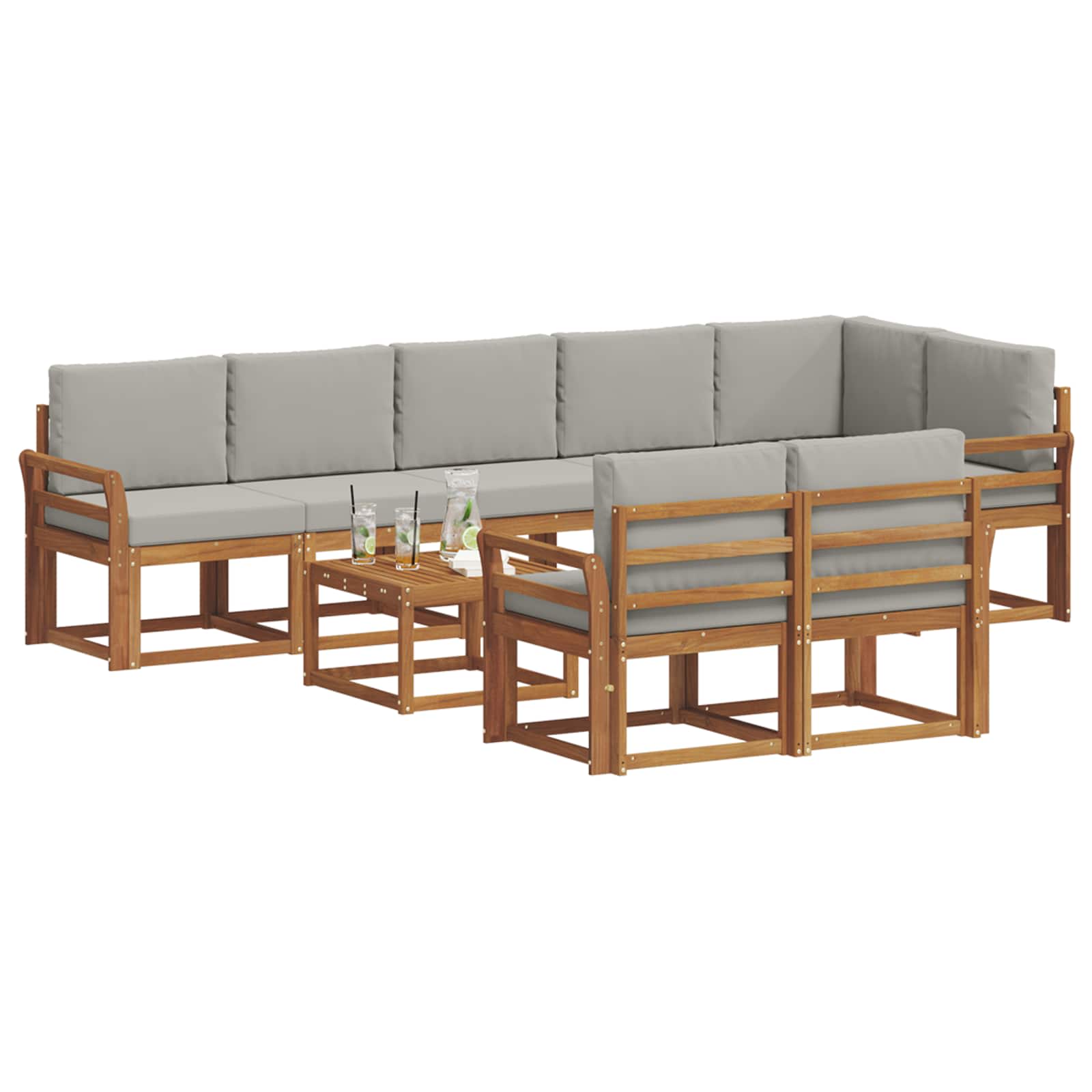 Set vanjskih sofa s jastukom 9 pcs Prirodna i svijetlo siva