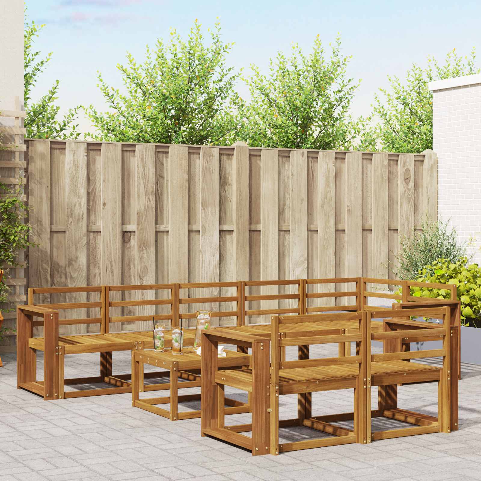 Set vanjskih sofa 9 pcs Prirodna Čvrsto drvo akacije