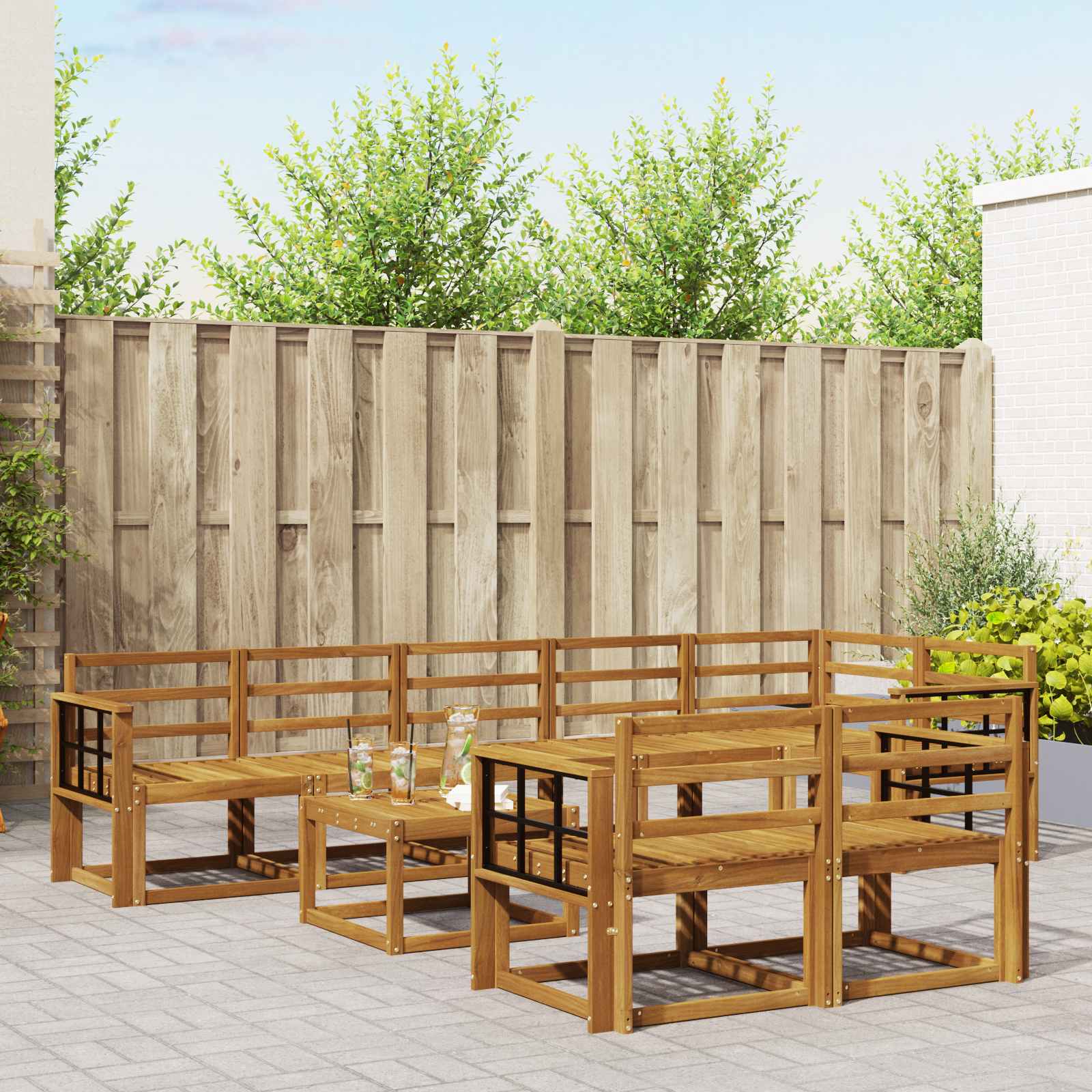 Set vanjskih sofa 9 pcs Prirodna Čvrsto drvo akacije