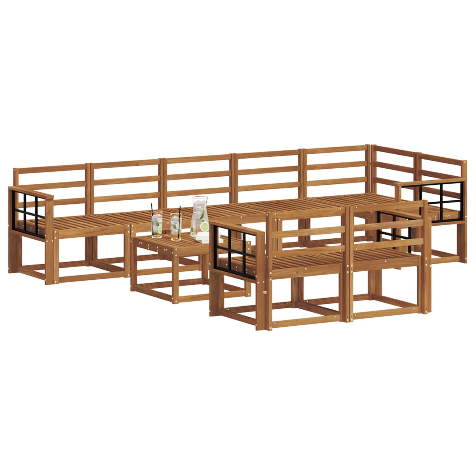 Set vanjskih sofa 9 pcs Prirodna Čvrsto drvo akacije