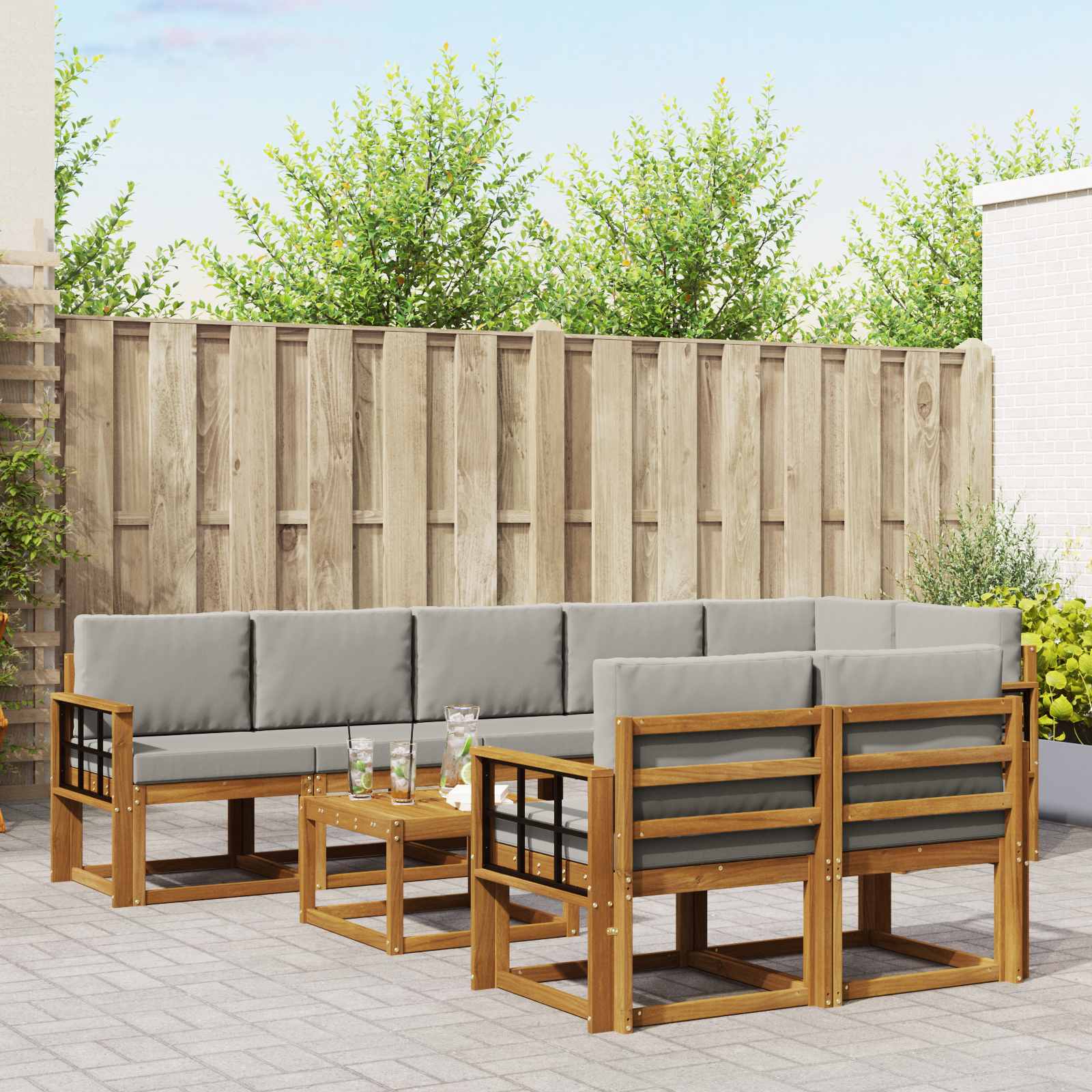 Set vanjskih sofa s jastukom 9 pcs Prirodna i svijetlo siva