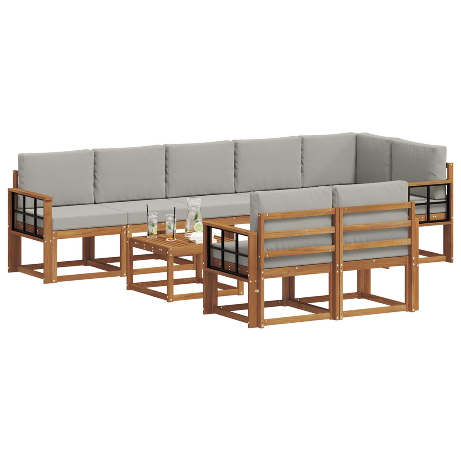 Set vanjskih sofa s jastukom 9 pcs Prirodna i svijetlo siva