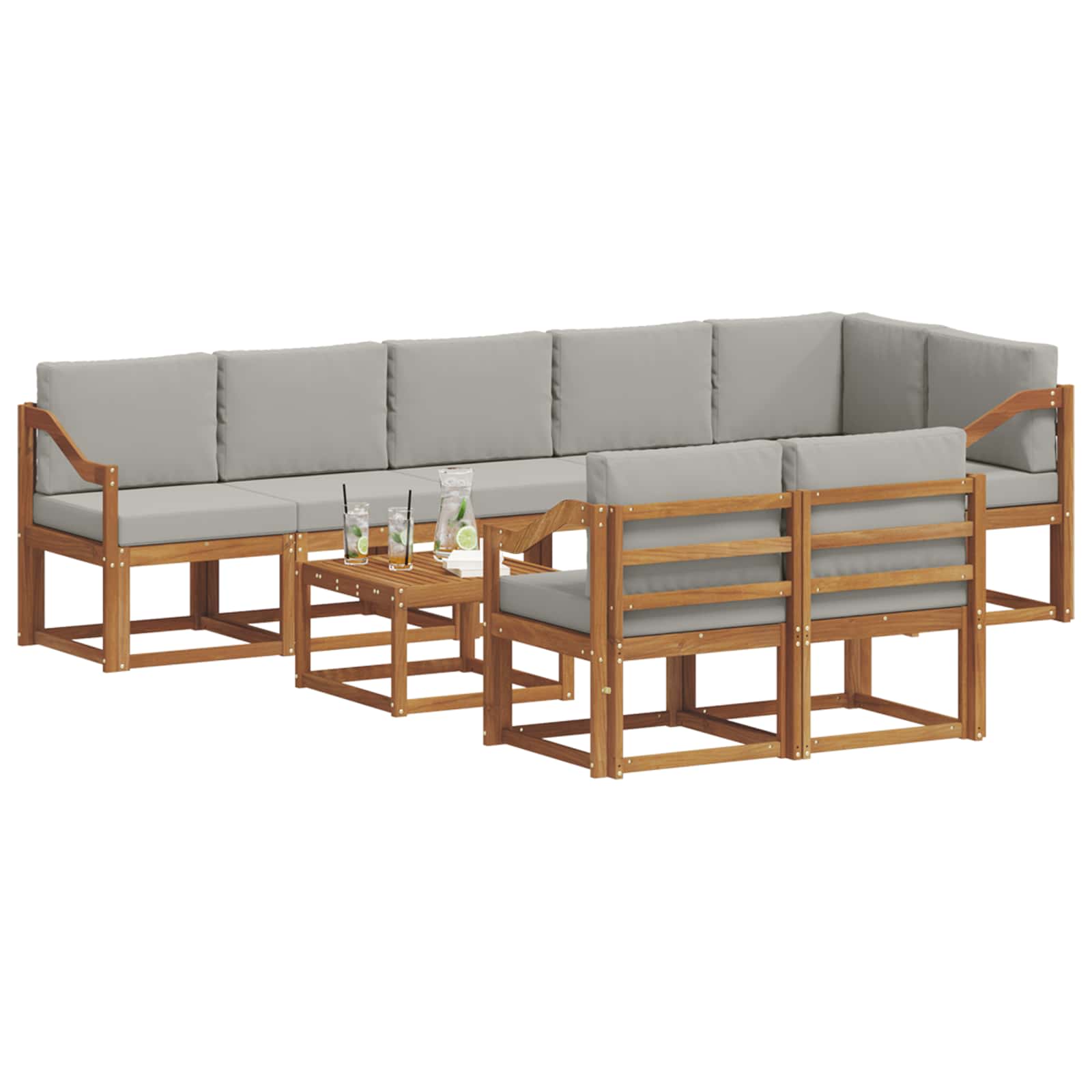Set vanjskih sofa s jastukom 9 pcs Prirodna i svijetlo siva
