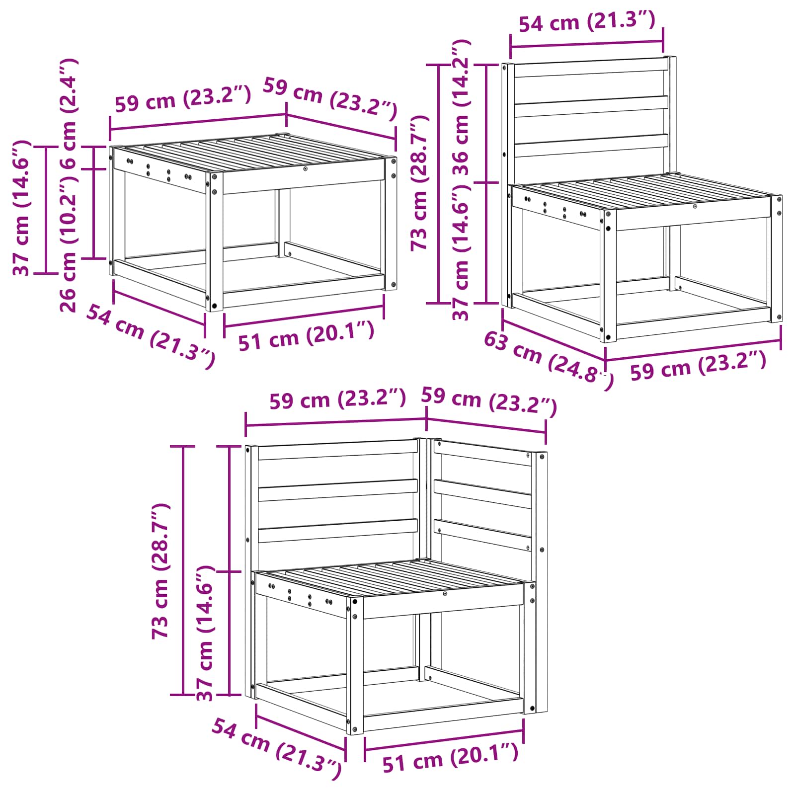 Set vanjskih sofa 6 pcs Prirodna