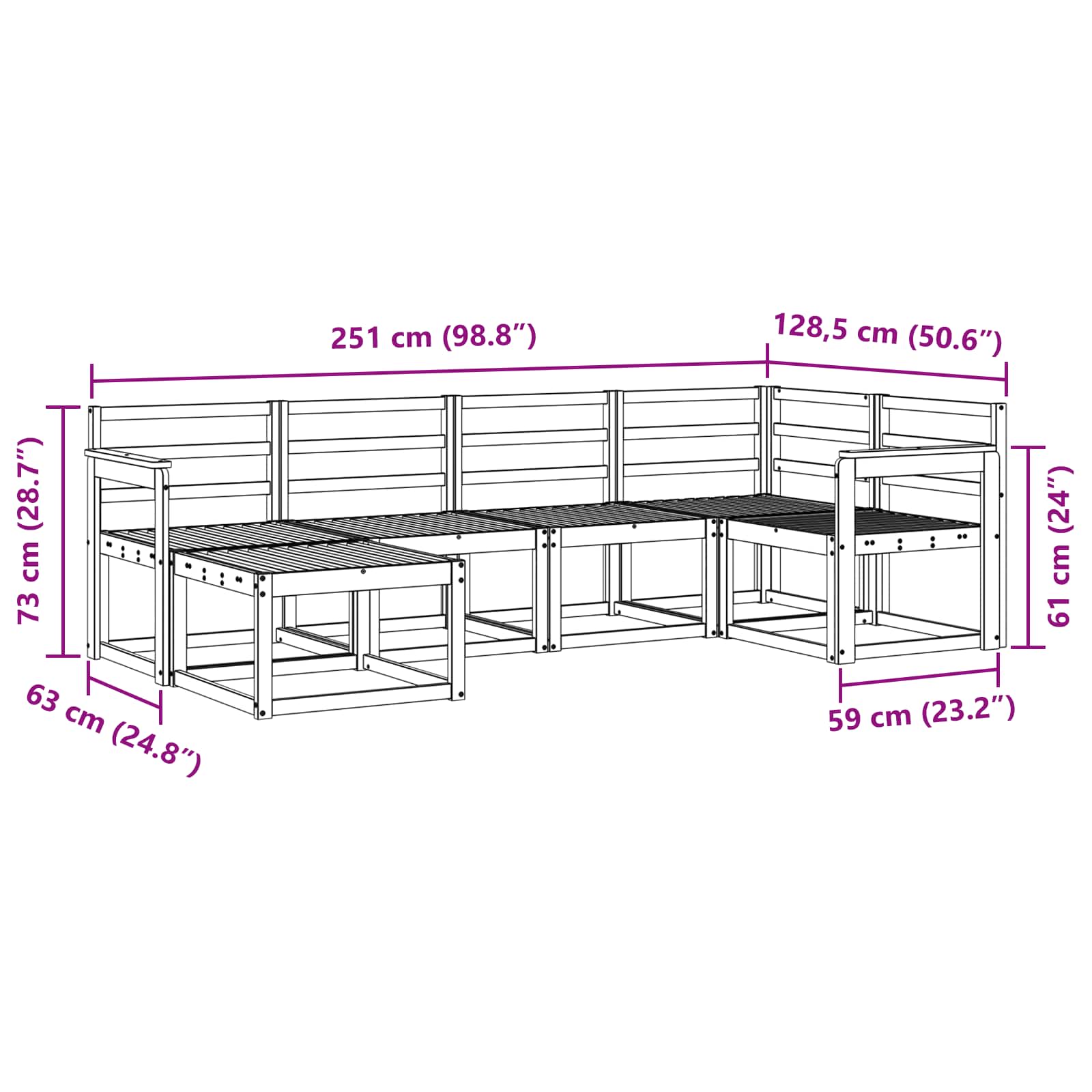 Set vanjskih sofa 6 pcs Prirodna