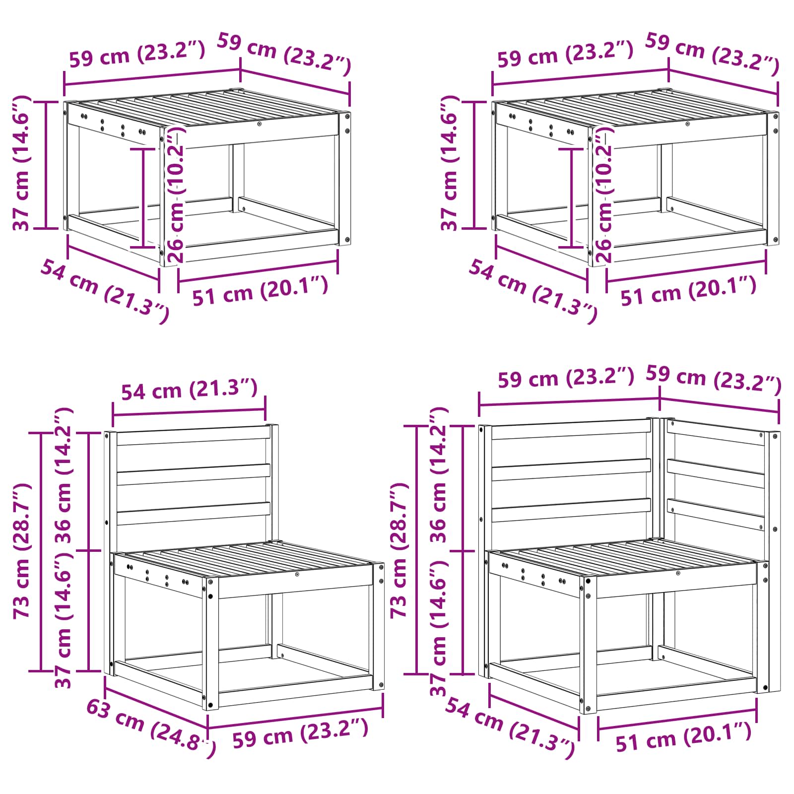 Set vanjskih sofa 7 pcs Prirodna Čvrsto drvo akacije