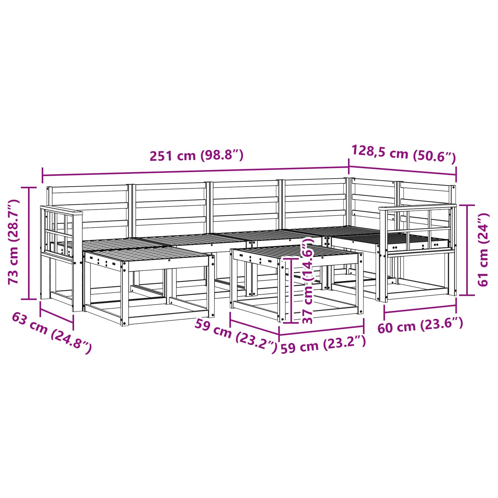 Set vanjskih sofa 7 pcs Prirodna Čvrsto drvo akacije