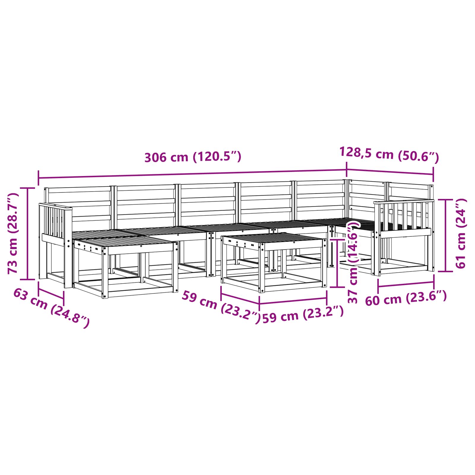 Set vanjskih sofa 8 pcs Prirodna Čvrsto drvo akacije