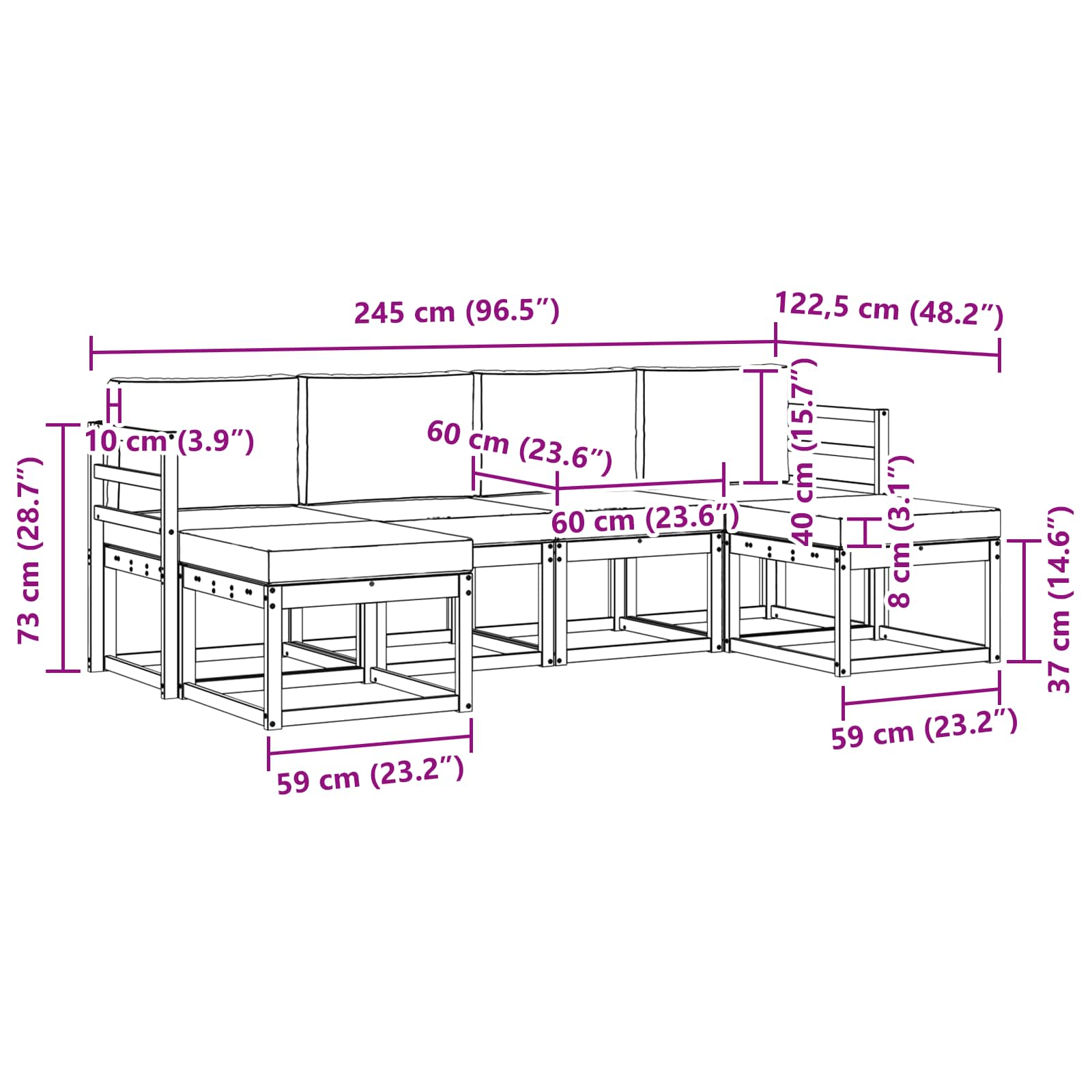 Set vanjskih sofa 6 pcs Prirodna i krem