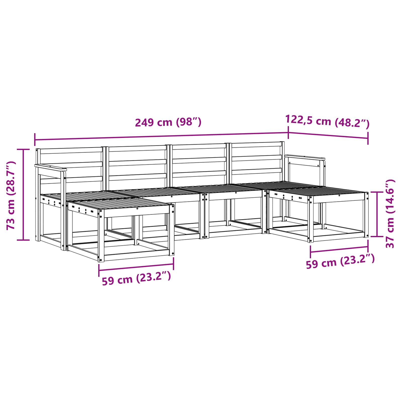 Set vanjskih sofa 6 pcs Prirodna Čvrsto drvo akacije