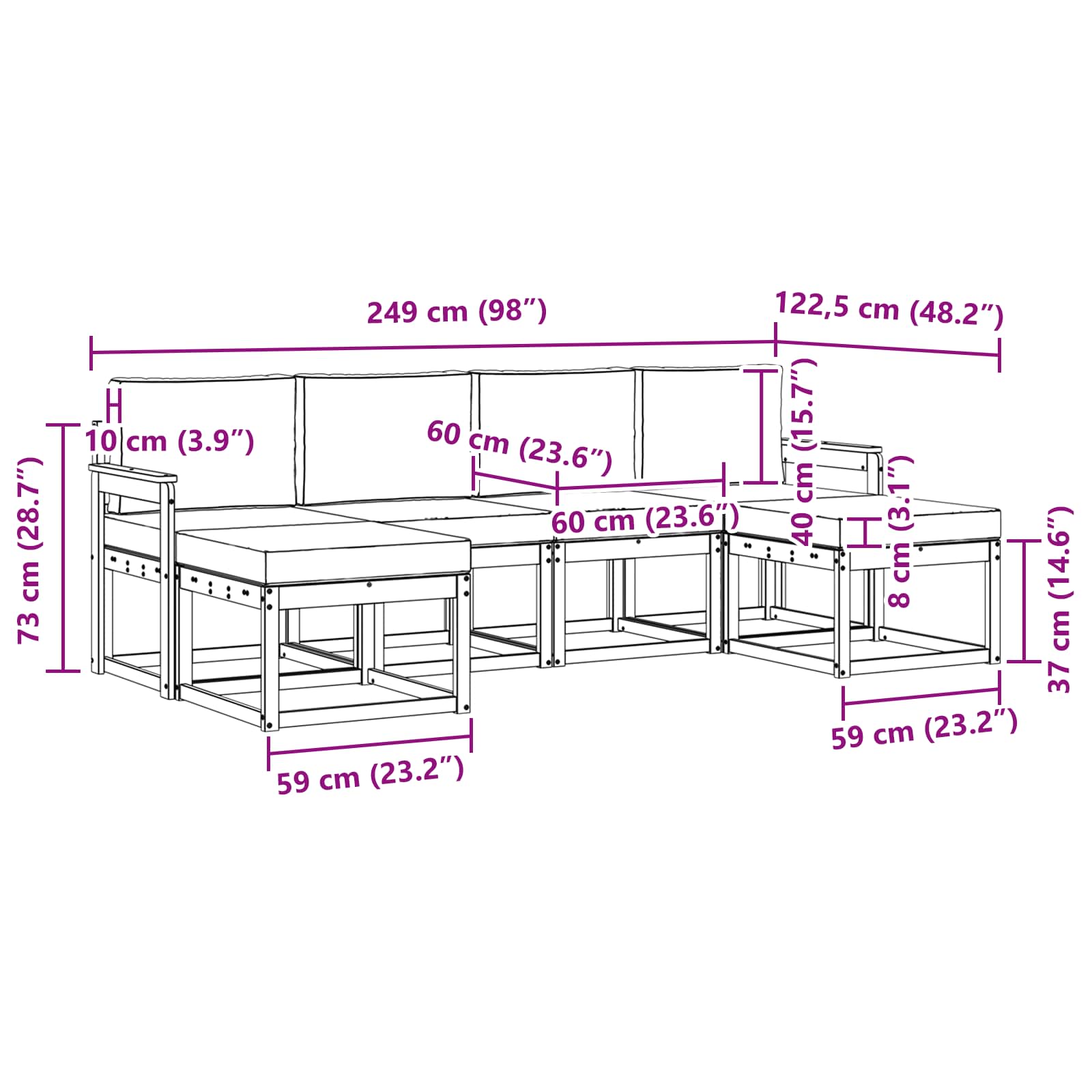 Set vanjskih sofa 6 pcs Prirodna i bež Konstruirano drvo