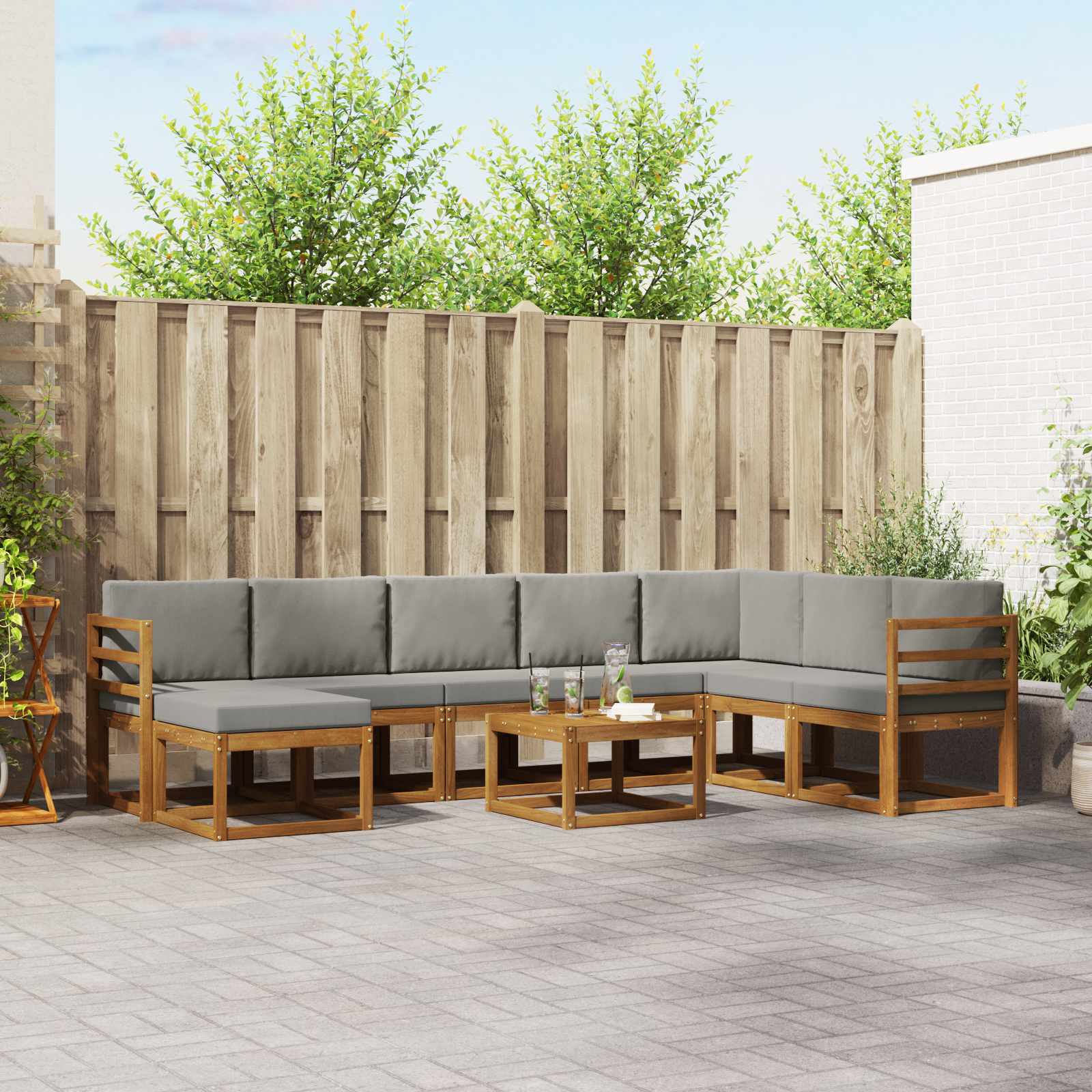 Set vanjskih sofa s jastukom 9 pcs Prirodna i svijetlo siva