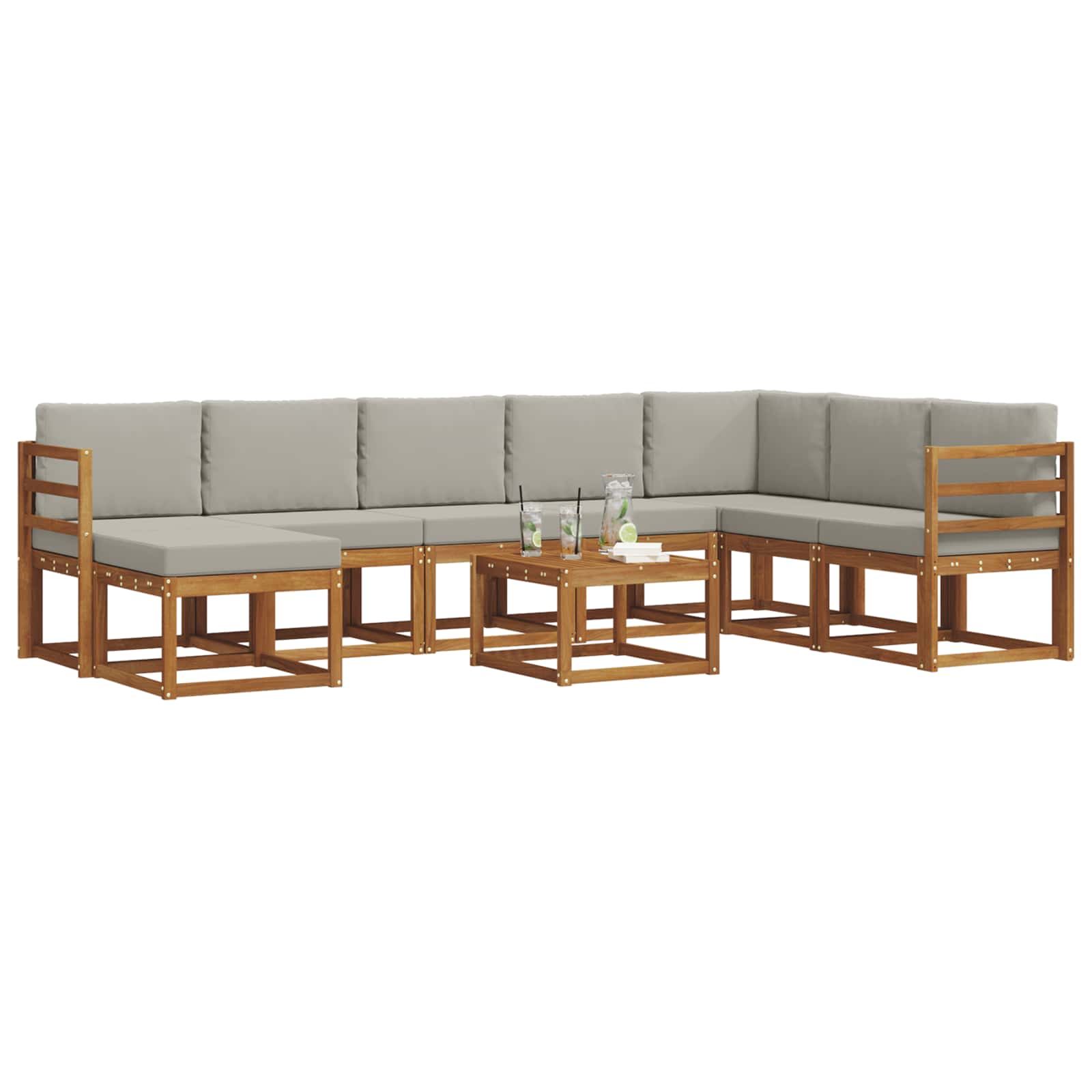 Set vanjskih sofa s jastukom 9 pcs Prirodna i svijetlo siva