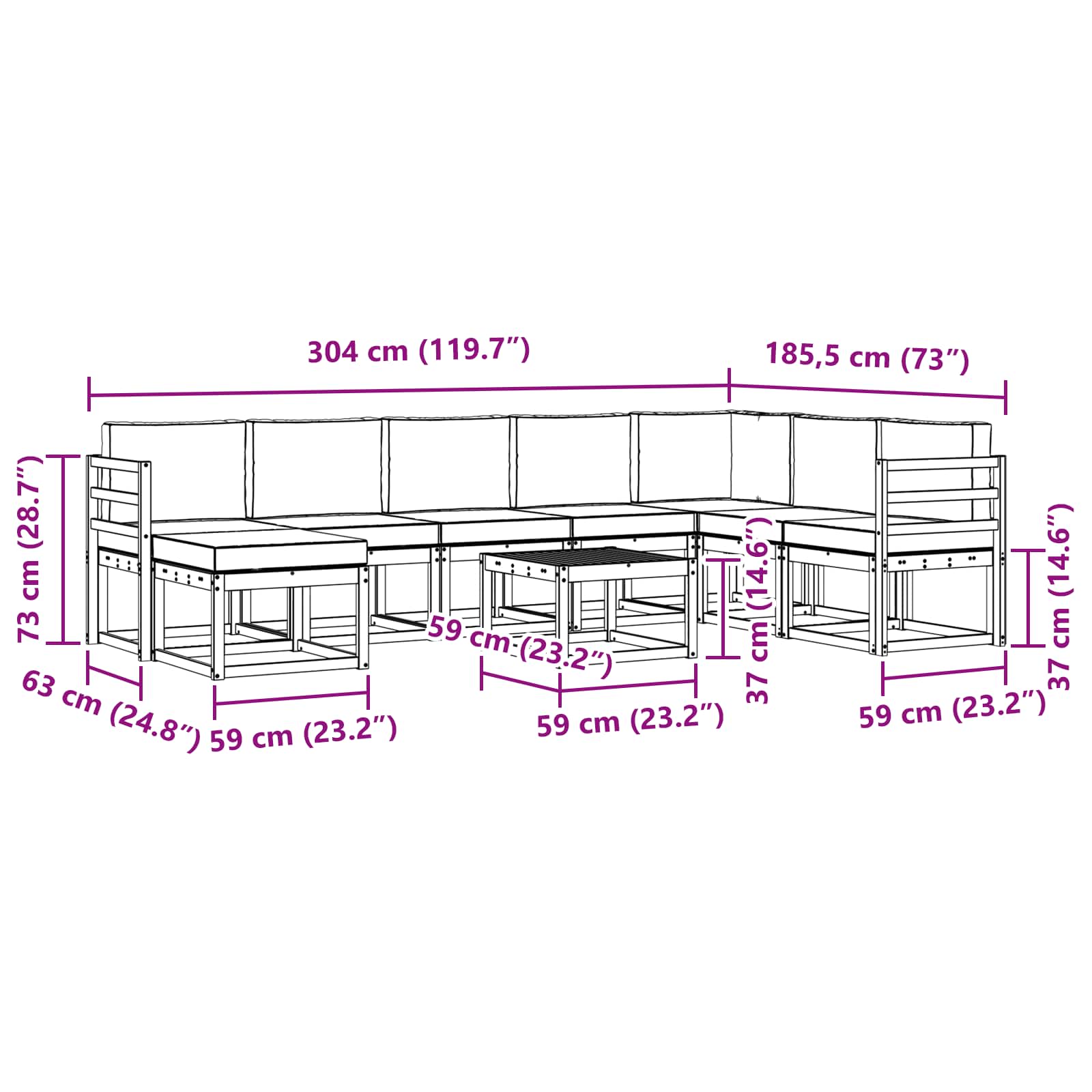 Set vanjskih sofa s jastukom 9 pcs Prirodna i svijetlo siva